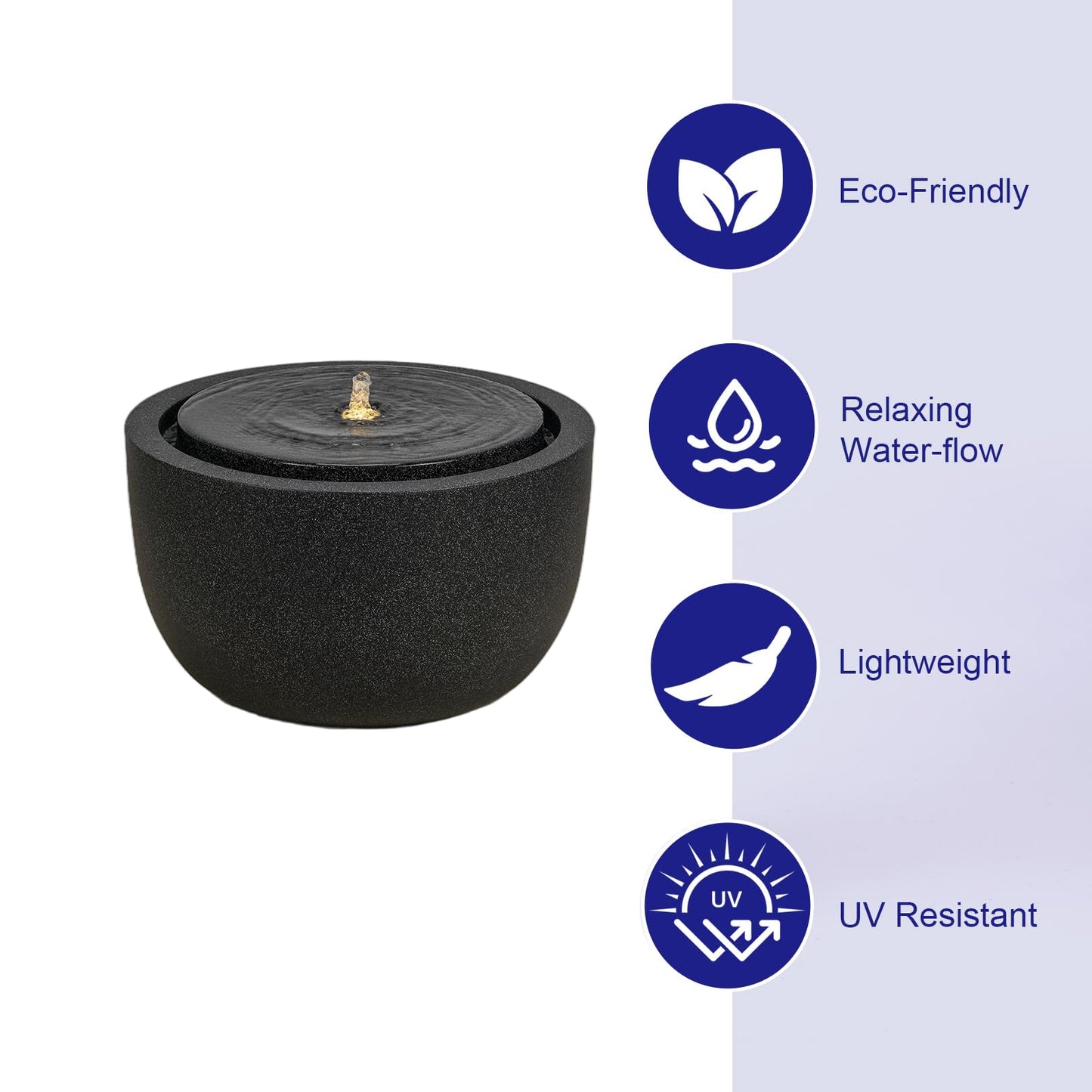 Puulye 12.60” H Outdoor Water Fountain Made with Eco-Friendly Recyclable Materials, Polyethylene Round Bubbler Water Fountain Outdoor, Garden Decor with LED Light for Patio, Porch, Backyard (12.60")