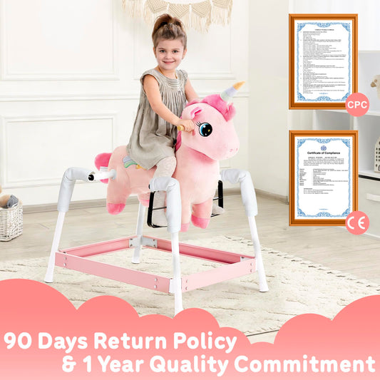 FUNLIO Unicorn Spring Rocking Horse for Kids 3-6, Rainbow Fairy Ride on Horse with Covered Spring & Sturdy Frame, Neighing & Galloping Sound for Pretend Play, Horse Toys Gift, CPC & CE Certified-Pink