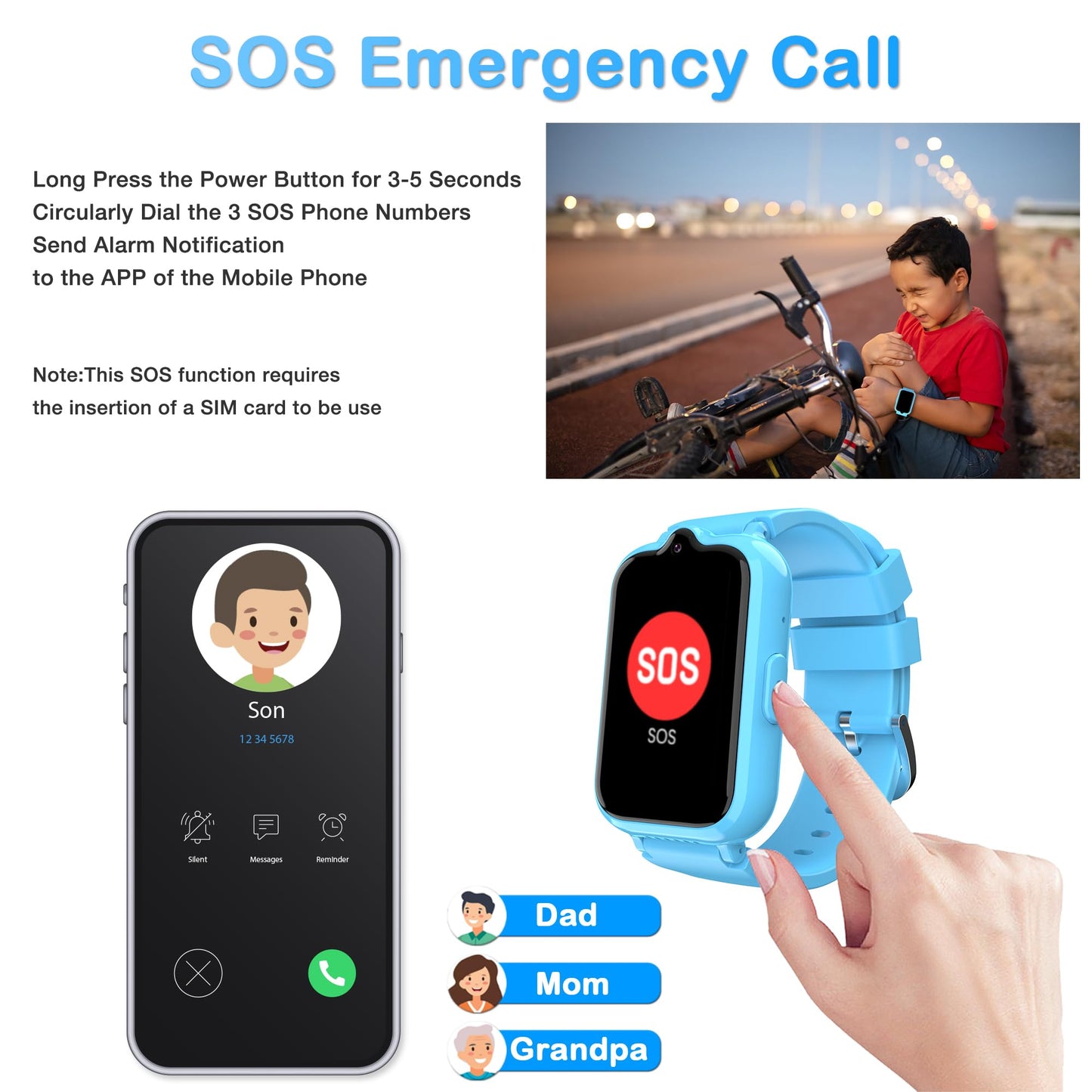Toloso Kids Smart Watch Boys with GPS Tracker & Video Calling, Kid Cell Phone Watch Age 4-12, One-Key SOS Call Voice Chat Camera Alarm Calculator Pedometer GPS Tracker Gifts for Kids (Blue)
