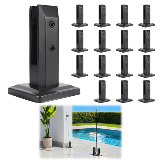 LukLoy 16 Pack T304 Stainless Steel Glass Railing Spigots – No-Drill Black Spigots Clamps Glass Railing System for Indoor Stairs, Pool Fencing, or Low-Wind Outdoor (16 Pack, Each NW 1.71lb) - Level 1