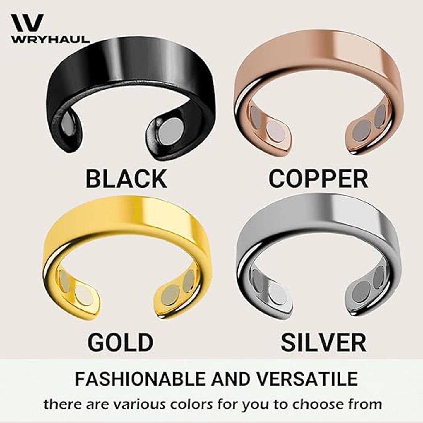 Wryhaul Vayro Magnetic Ring for Women and Men, Vayro Adjustable Open Lightweight Water-Resistant Vitality Rings (Rose Gold)