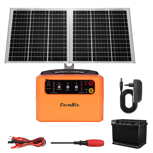 FarmNix 24 Hour Solar Electric Fence Charger, 30 Miles Solar Fence Energizer, 12KV Adjustable Output, 1.5J Solar Charger, 15W Solar Powered Electric Fence Kit for Livestock, Predator Protection