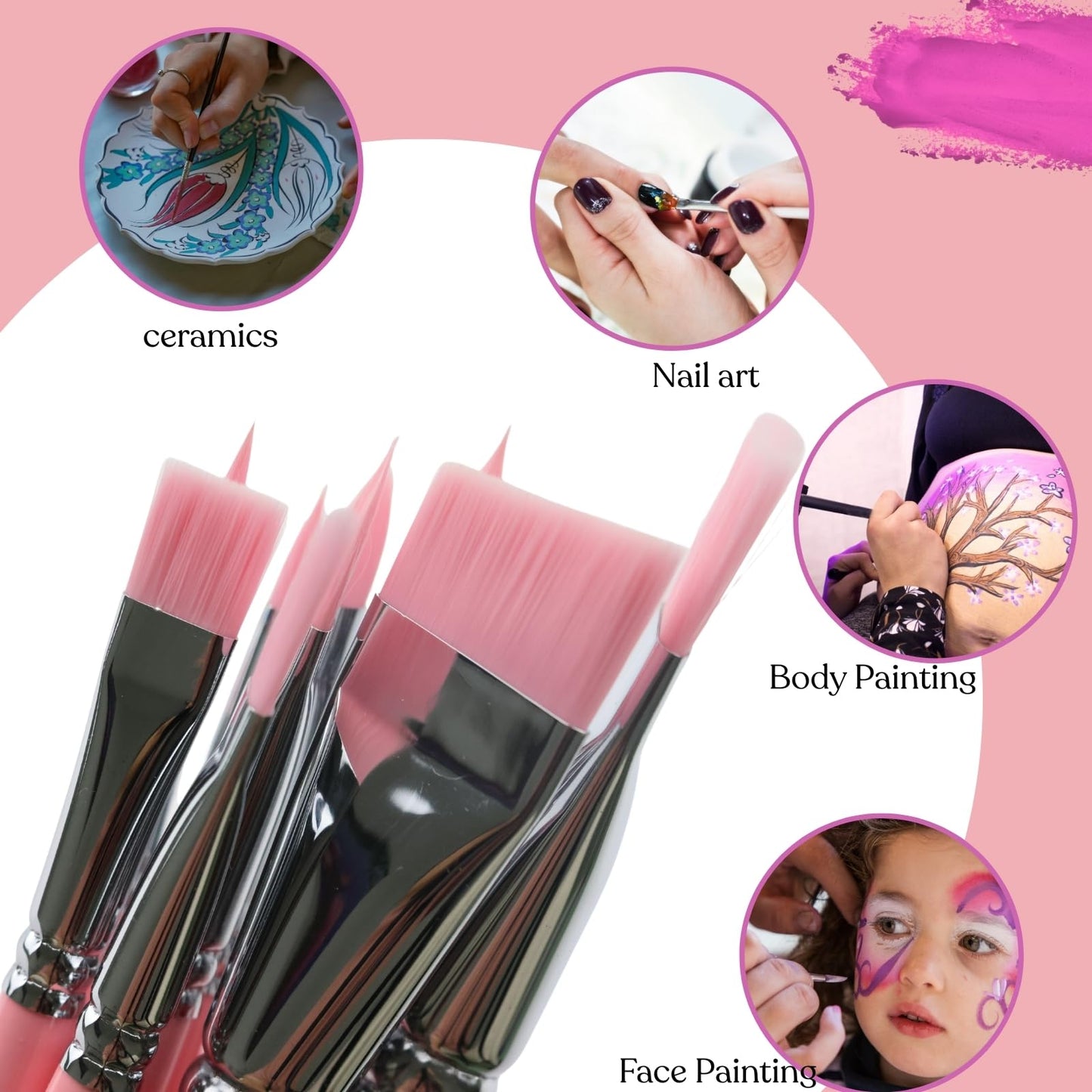 GACDR Face Paint Brush Set,10 Pcs Professional Artist Paint Brushes for Face & Body Painting for Halloween Cosplay Party - Acrylic Painting Oil Gouache Watercolor
