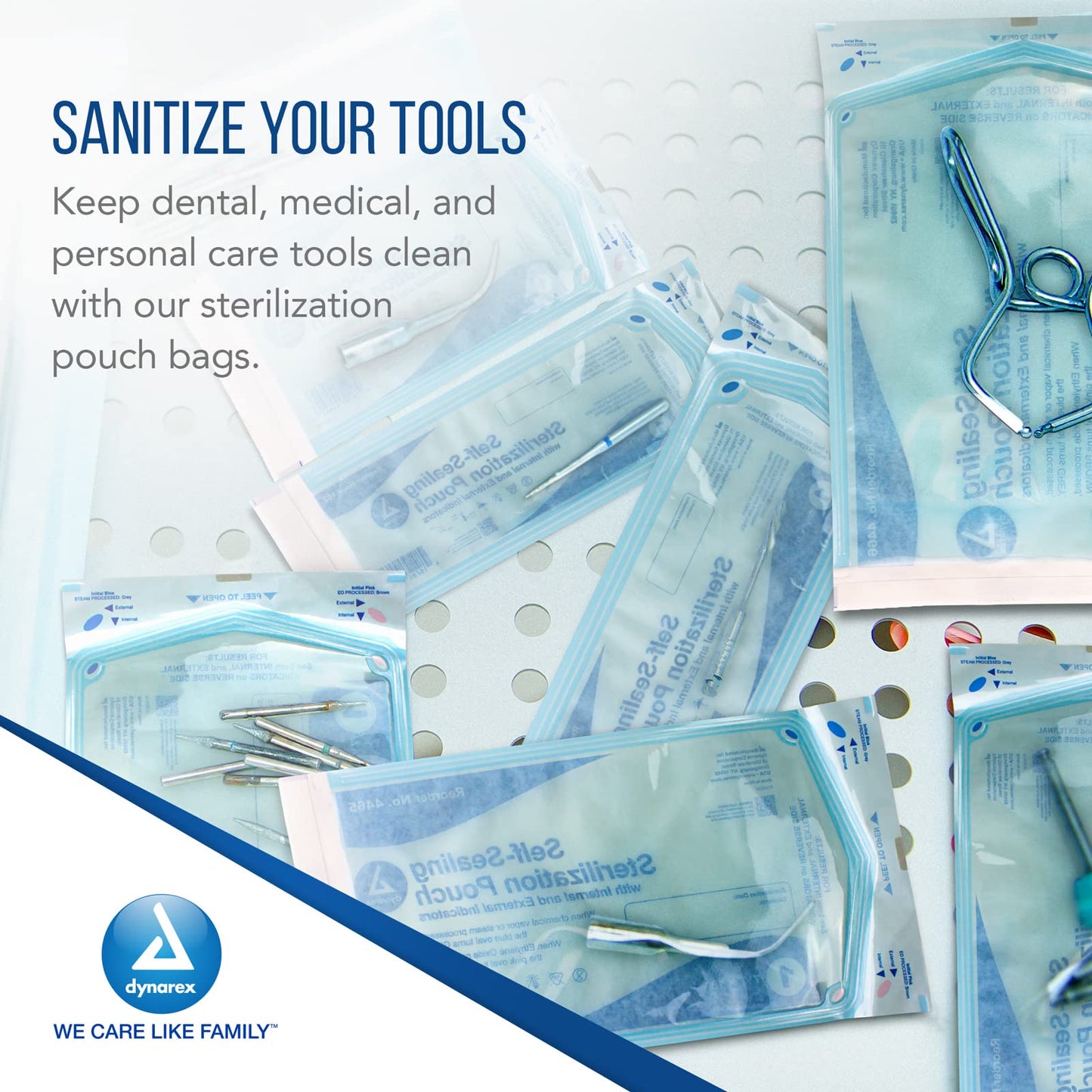 Dynarex Sterilization Pouches - Self-Sealing Autoclave Bags for Medical, Dental, Tattoo & Nail Care Tools - Blue-Tinted Transparent Cover, Dual Color Indicators - 3.5" x 9", 20 Boxes of 200