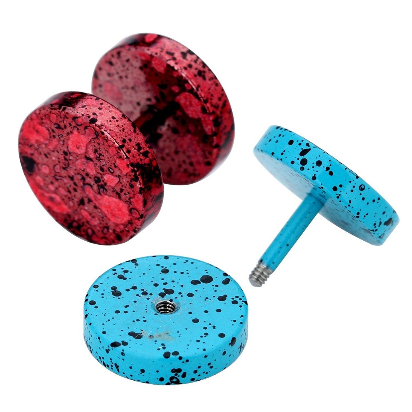 JEWELRIESHOP Fake Plugs Faux Gauge Earrings Stainless Steel Studs Circle Flat Back Cheater Illusion Tunnel Dumbbell Barbell Earrings Fake Ear Plugs for Women (16G, 6 Pairs, 10mm)