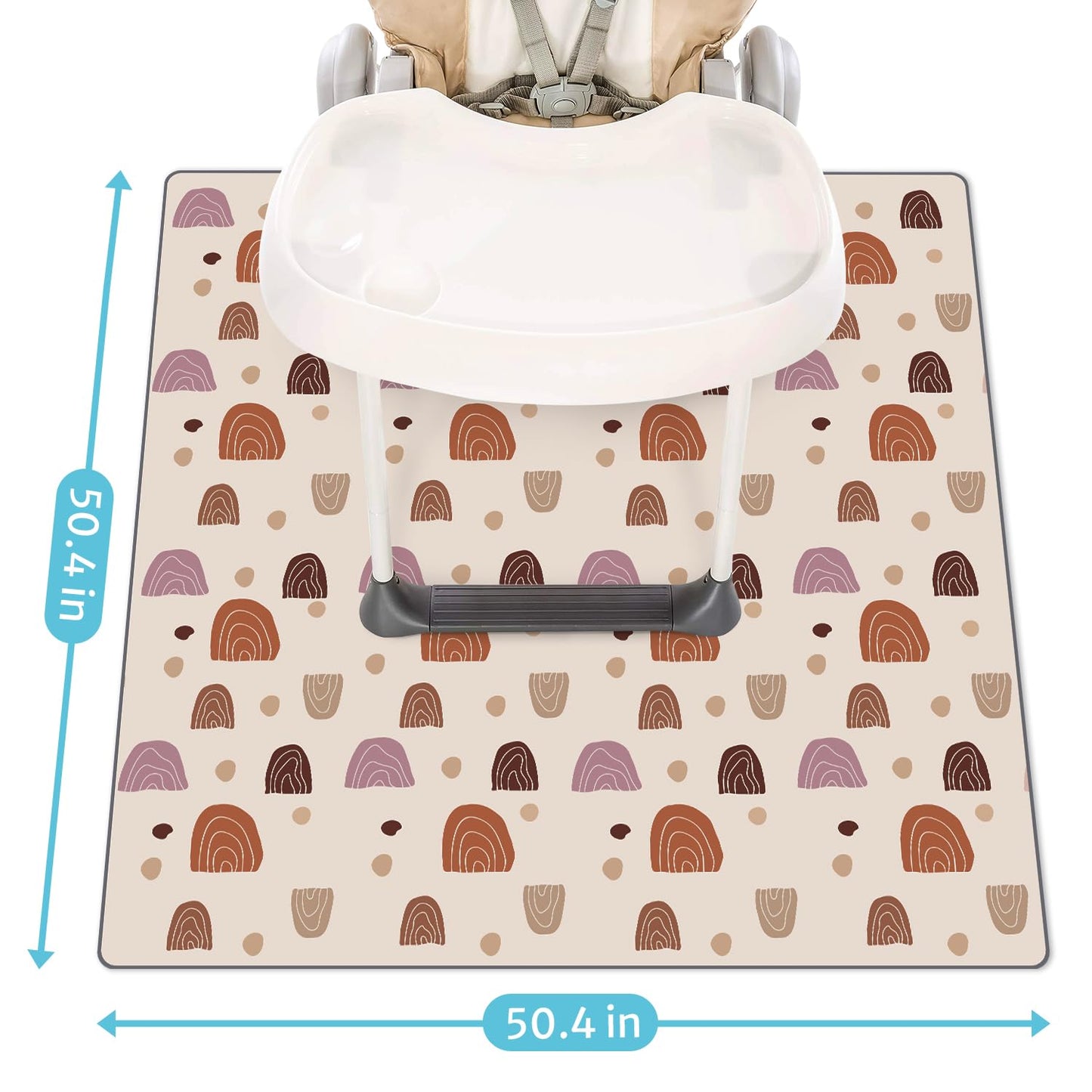 Blissful Diary Baby Splat Mat for Under High Chair, 50.4 x 50.4 Inch Wipeable Splash Mat, Waterproof and Washable, Anti-Slip Floor Protector, Boho Rainbow