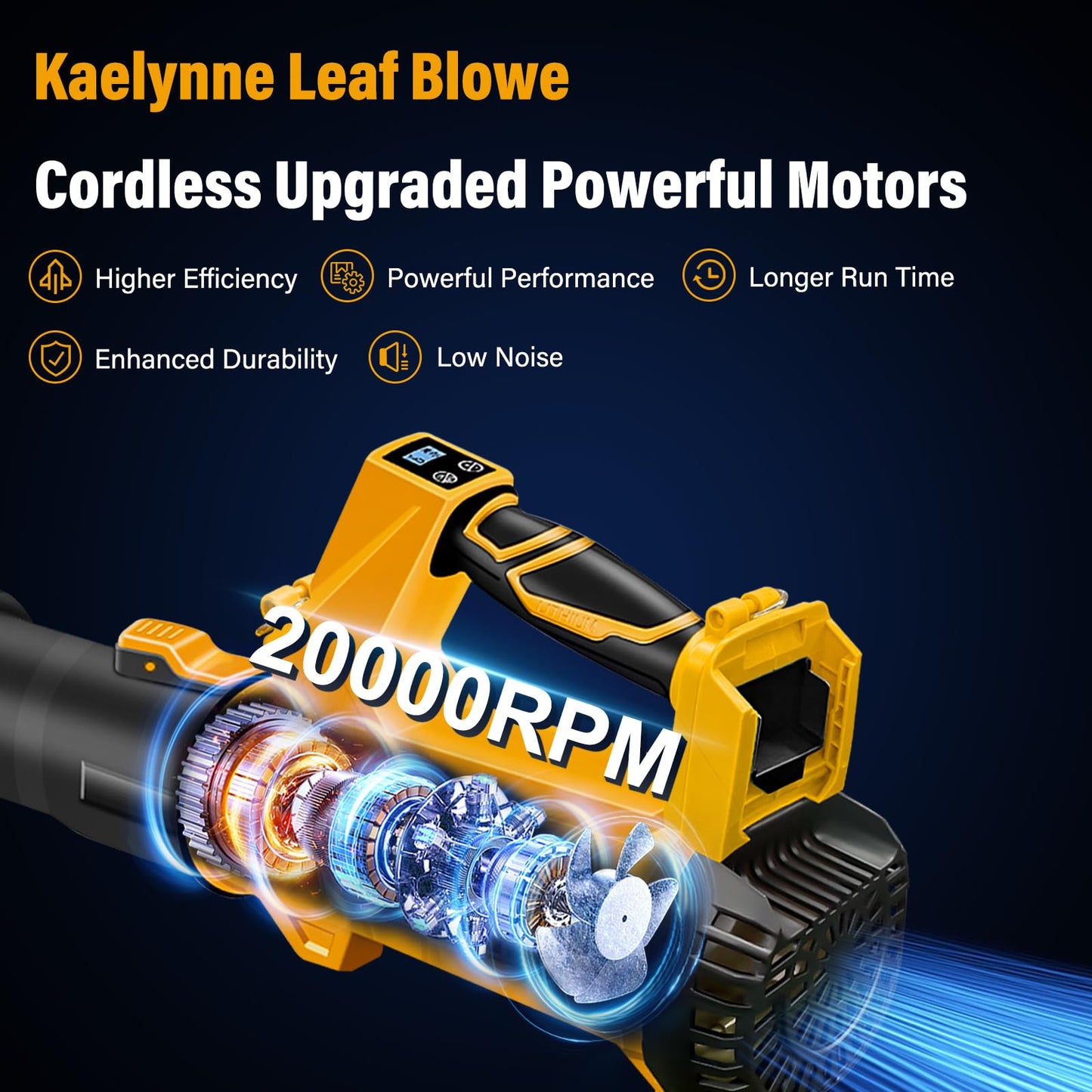 Leaf Blower, 20V Leaf Blower Cordless with 2 X 6.0Ah Batteries and Charger Included, 540CFM 170MPH & 6 Speed Mode, Handheld Electric Leaf Blower for Lawn Care, Yard, Garden and Dust