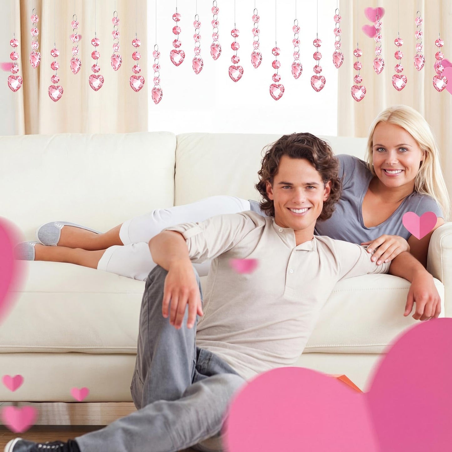 Briwooody Pink Heart Ornament Chandelier Decoration Hanging Crystal Decoration Heart Crystal Suncatcher for Mother's Day Hallway Wedding Window Tree