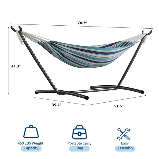 GarveeLife Double 2 Person Hammock, Indoor Outdoor Standing Hammock with Space Saving Steel Stand, Carry Bag, 450 LBS Weight Capacity, Suitable for Garden Camping Beach, Ocean