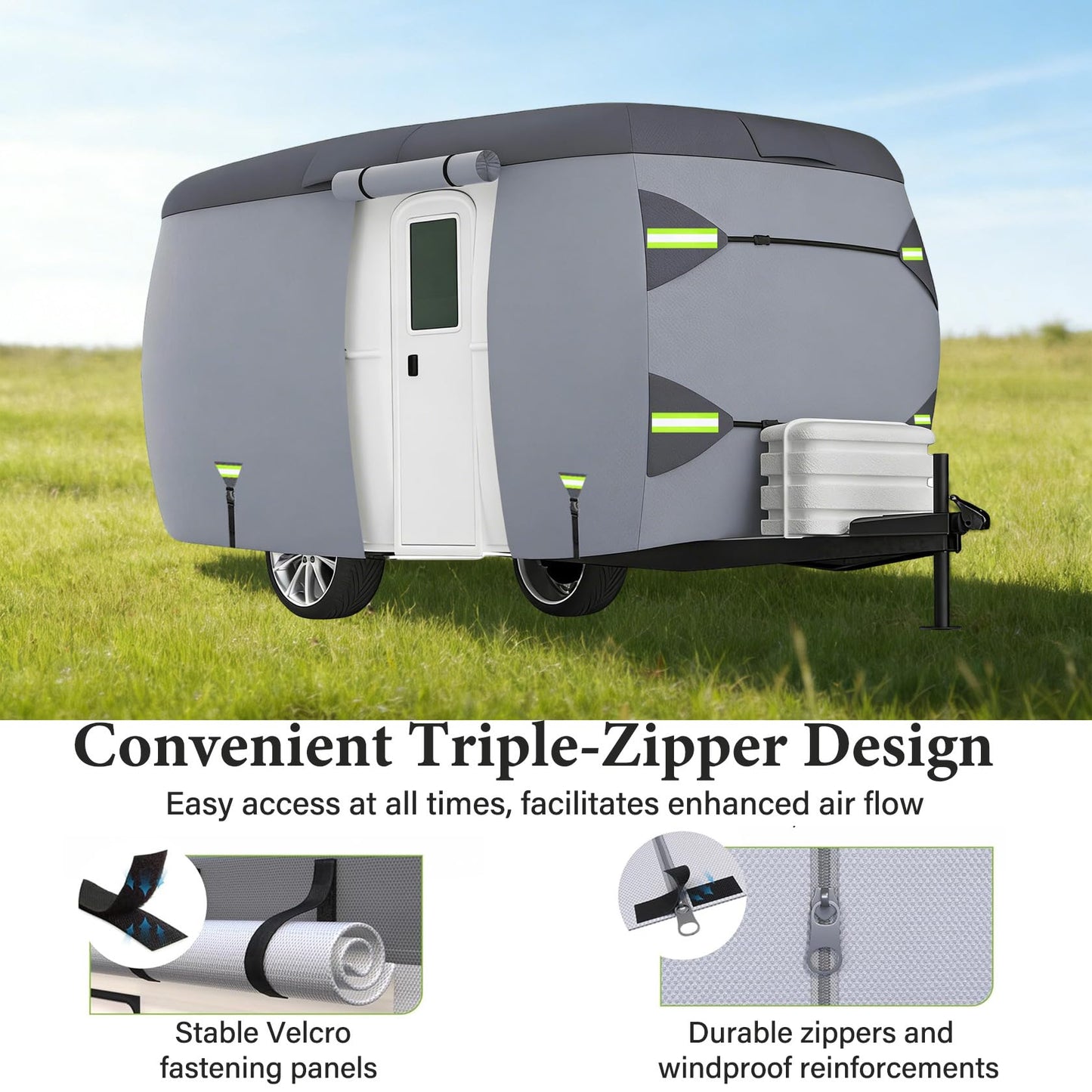 Fiberglass Travel Trailer Cover 7 Layers Breathable Waterproof Rip-Stop Camper Cover (Fits 10' to 13'-160" L x 80" W x 84" H)