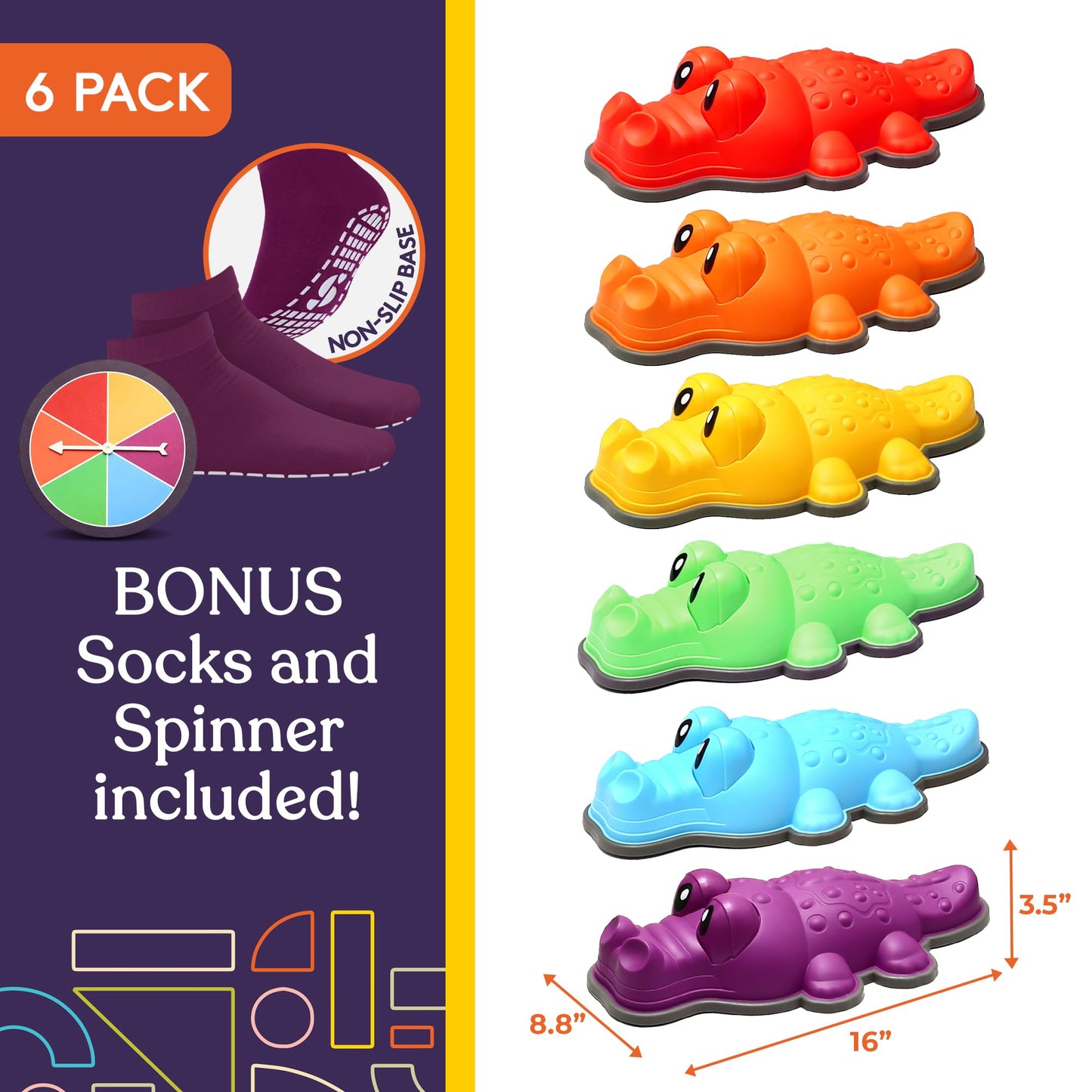 Special Supplies Stepping Stones for Kids - Indoor/Outdoor Play - Child Safe Rubber, Non-Slip Edging - Promotes Coordination, Balance, Strength- Set of 6 (Alligator)