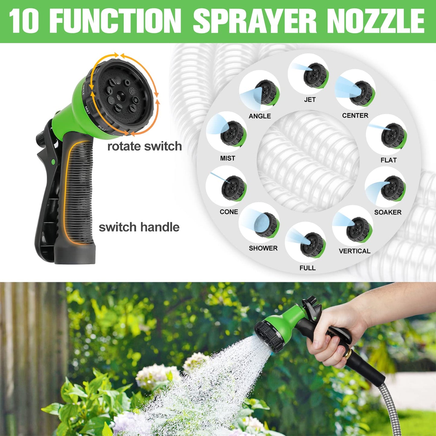 TVKB Metal Garden Hose Stainless Steel Metal water Hose Super Tough & Flexible Water pipe Lightweight, Crush Resistant Aluminum Fittings, Kink & Tangle Free, Rust Proof (50FT)