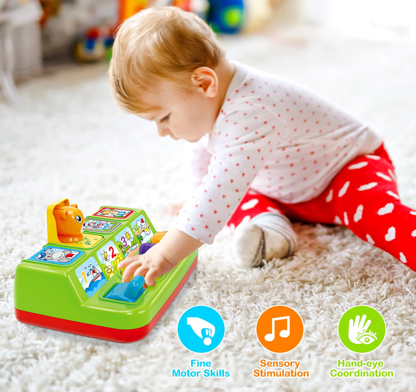 Ellinjan Musical Pop-Up Cause and Effect Toys with Light & Music for 1-3 Year Olds, Baby Interactive Toy with Animal Sounds, Ideal Gifts for Babies Boys Girls