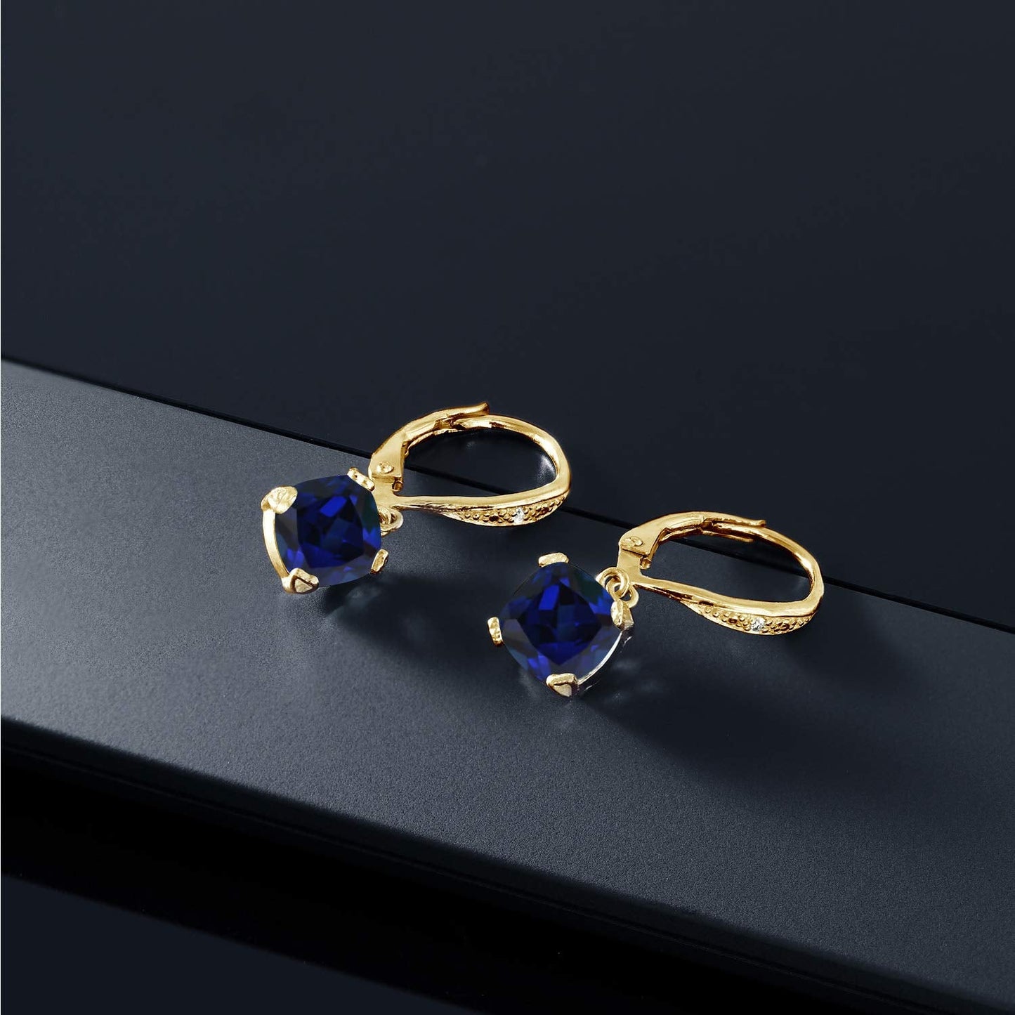 Gem Stone King Drop Dangle Earrings For Women | 7MM Cushion Cut Gemstone Birthstone and Diamond | 925 Sterling Silver | Jewelry Gift for Mom Wife Her | Created Sapphire-September | Yellow Gold