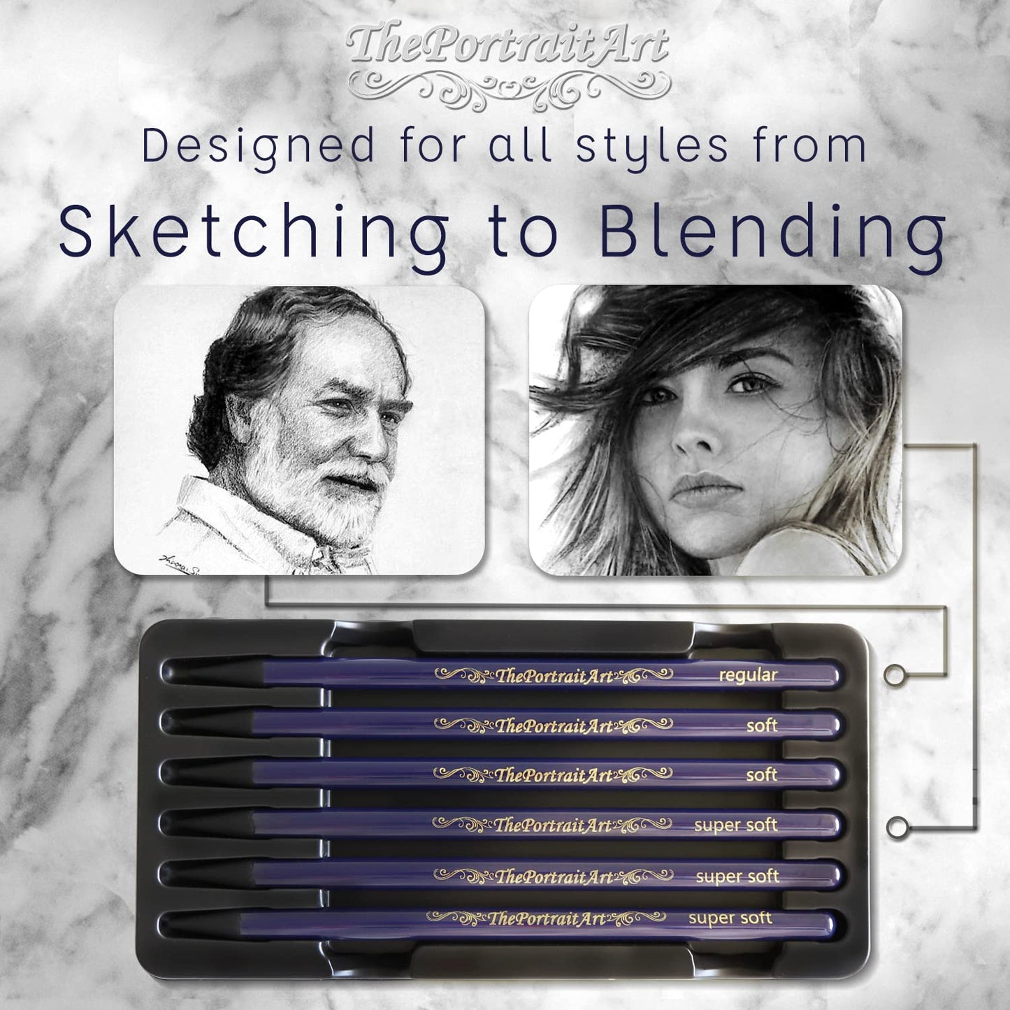 ThePortraitArt Artist Woodless Pure Charcoal Pencils - Ultra Soft and Dark – 6pc Set Equivalent to 28+ Regular Pencils – Smooth Consistency on All Drawing Papers