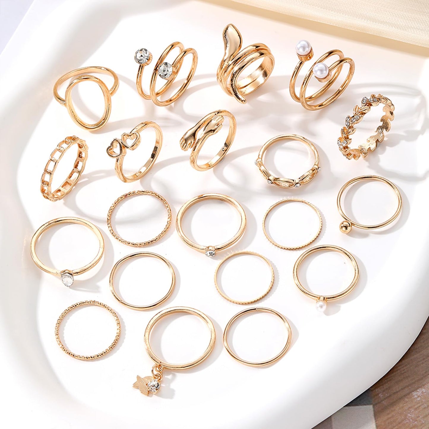 IFKM 20 Pcs Gold Knuckle Rings Set For Women Vintage Stackable Joint Finger Midi Rings Dainty Cubic Zirconia Crystal Simple Twist Hollow Cute Rings Pack Jewelry Gift