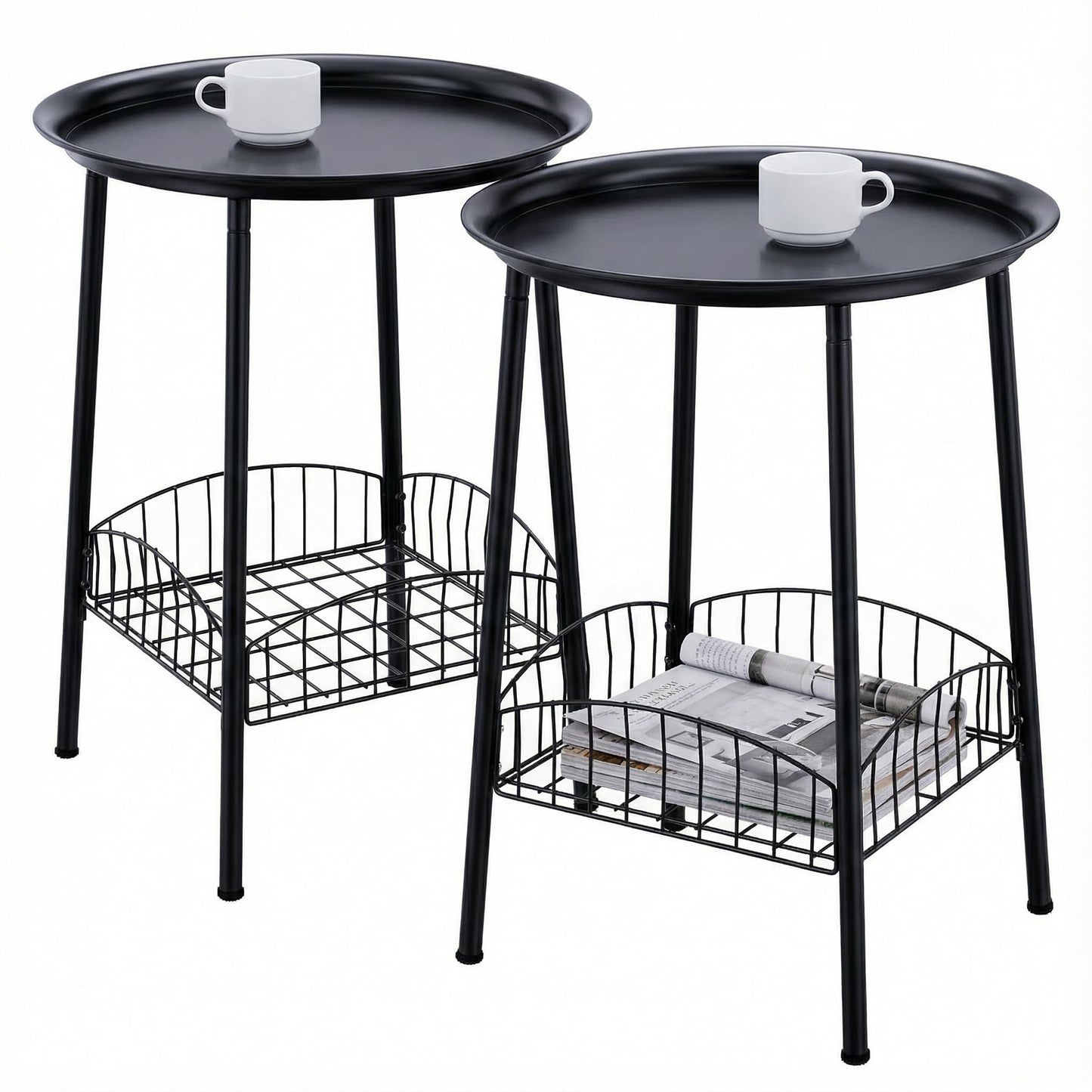 Luwesde 2 PCS Small Outdoor Side Table, 2-Tier Round Metal Patio Table, Accent Table Waterproof, Weather Resistant End Table for Yard Porch Pool Balcony Garden Bedside