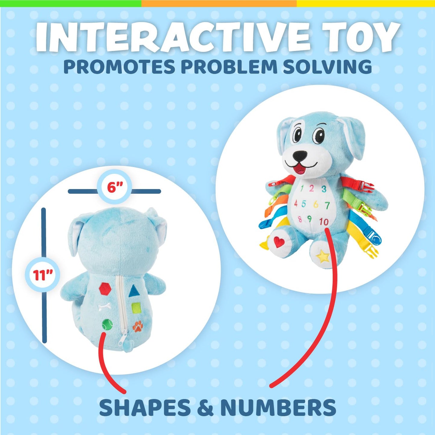 Buckle Toys Barkley Dog - Plush Animal Learning Toy - Develop Fine Motor Skills - Counting and Color Recognition Stuffed Animal - Perfect Travel Toddlers Essentials