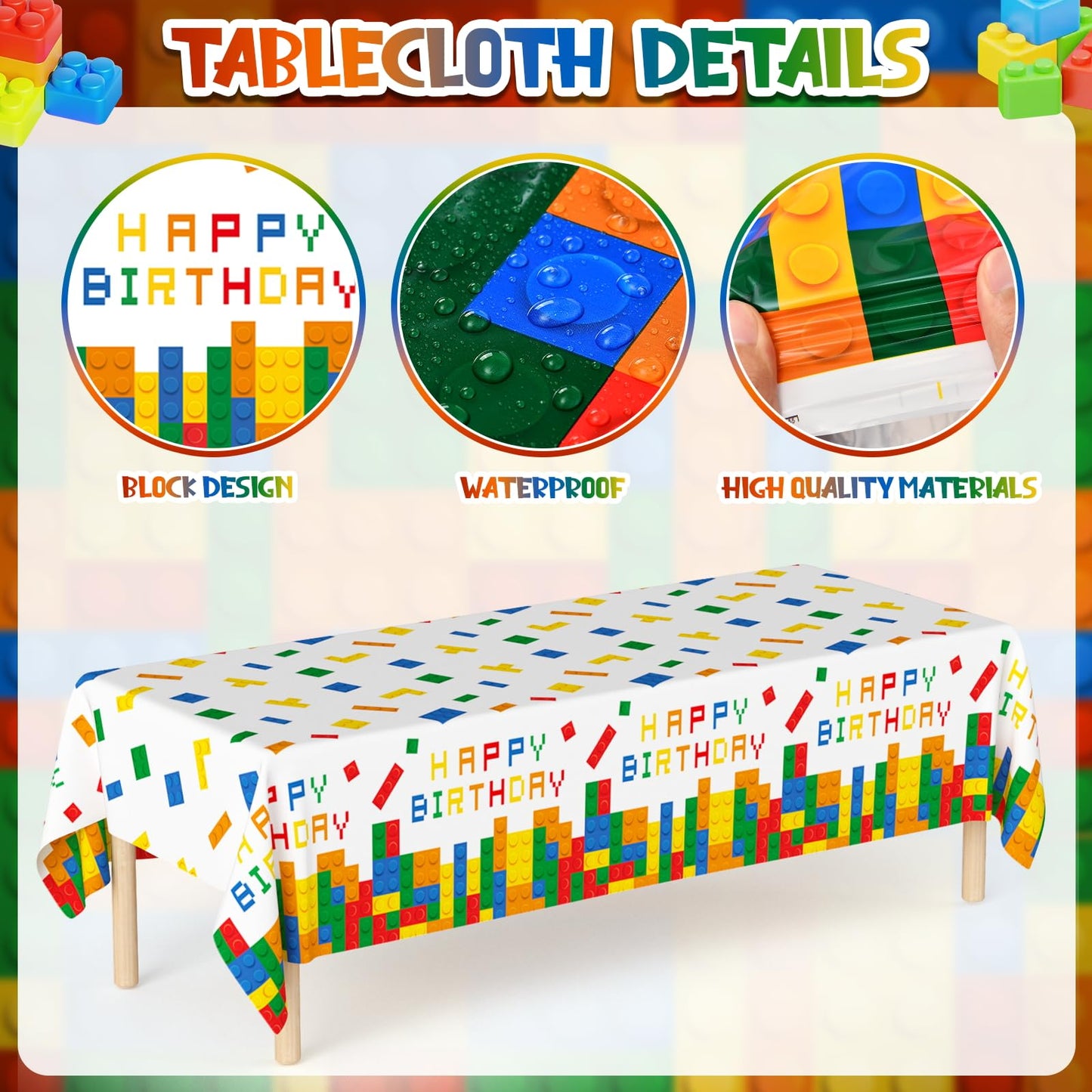 Building Block Birthday Party Decorations Supplies Kit - Balloons Tablecloth Banners Cake Toppers Foil Balloons Tattoo Stickers - Birthday Decorations for Kids Boys Girls Building-Themed Celebration