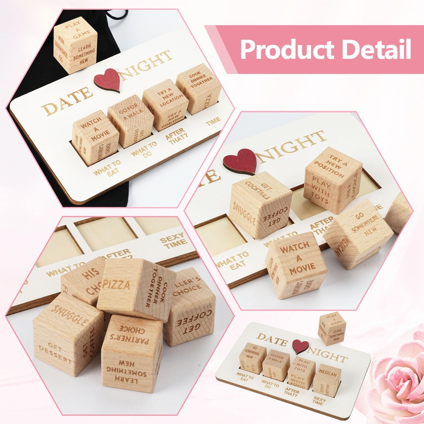 Date Night Dice,Wooden Dating Fun, Love, Food Decision Dice, Date Ideas,Gifts for Boyfriend-Girlfriend