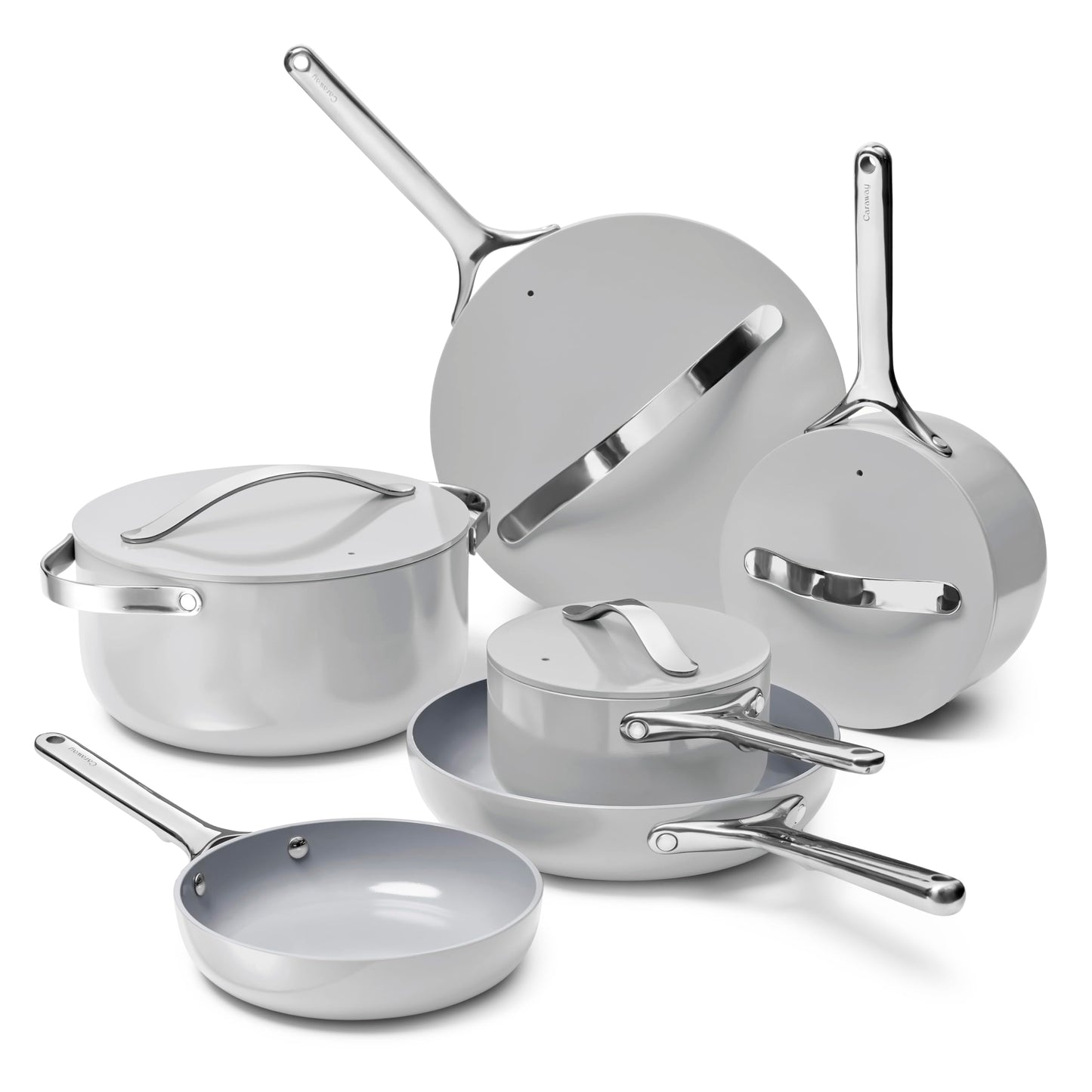 Caraway Deluxe Non-stick Ceramic Cookware Set (16 Piece) Pots, Frying Pans, Lids and Kitchen Storage - PFAS & PFOA Free - Oven Safe Pan Set & Compatible with All Stovetops - Gray