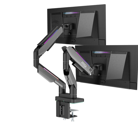 MSI MPG MT201DR V2-Premium RGB Dual Monitor Stand Arms,17-35" Support,VESA Compatible,Adjustable Heavy Duty Gas Spring Mount,44 lbs per Screen Capacity,Clamp&Grommet,Quick Release Plate-Gray