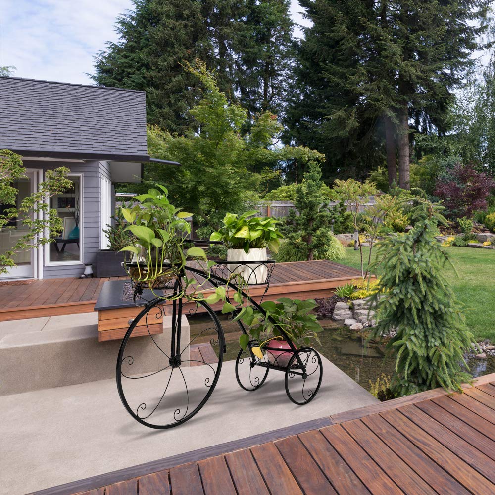 [US-Stock] Artisasset Tricycle Plant Stand,3 Potted Metal Stand,Plant Stand,Plant Holder for Indoor Outdoor Black