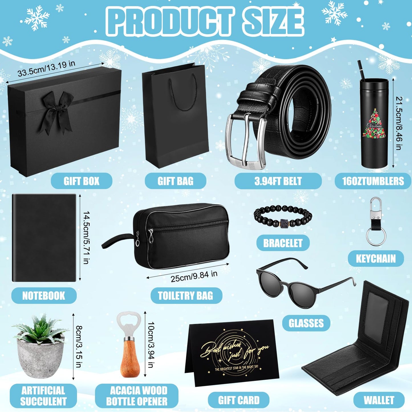 Skylety 12 Pcs Father Gift Basket for Men Birthday Gift Set 16 oz Tumbler Wallet Toiletry Bag Notebook Belt Thank You Present for Him Dad Husband Brother(Christmas Tree)