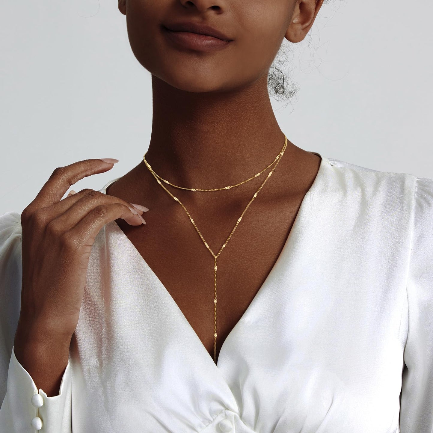 Luxval Gold Necklace for Women Trendy Long Necklaces for Women 14k Gold Plated Lariat Y Necklace Dainty Layered Necklaces Sparkly Drop Y-Shaped Chain Jewelry Gift Wedding