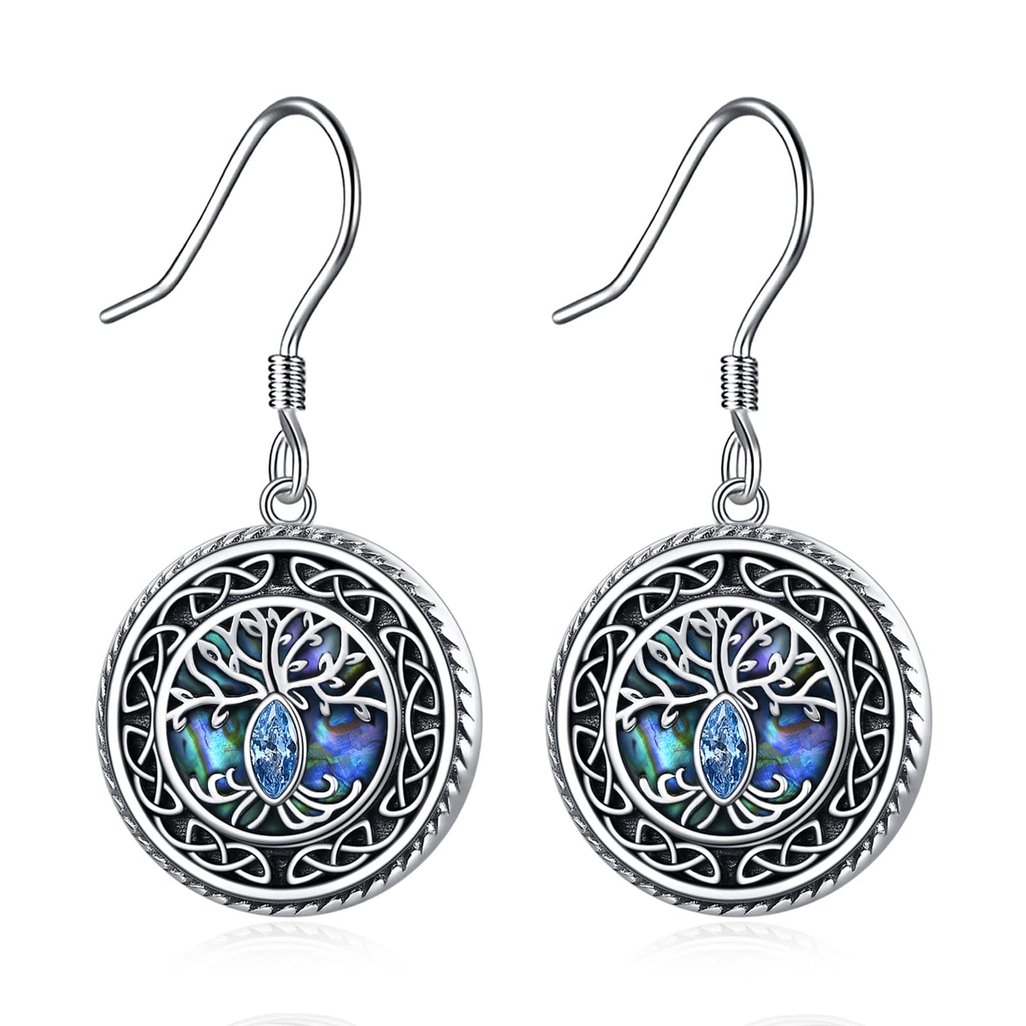 POPLYKE Tree of Life Earrings 925 Sterling Silver Leverback Earrings for Women Celtic Jewelry Abalone Earrings Dangle Tree of Life Jewelry