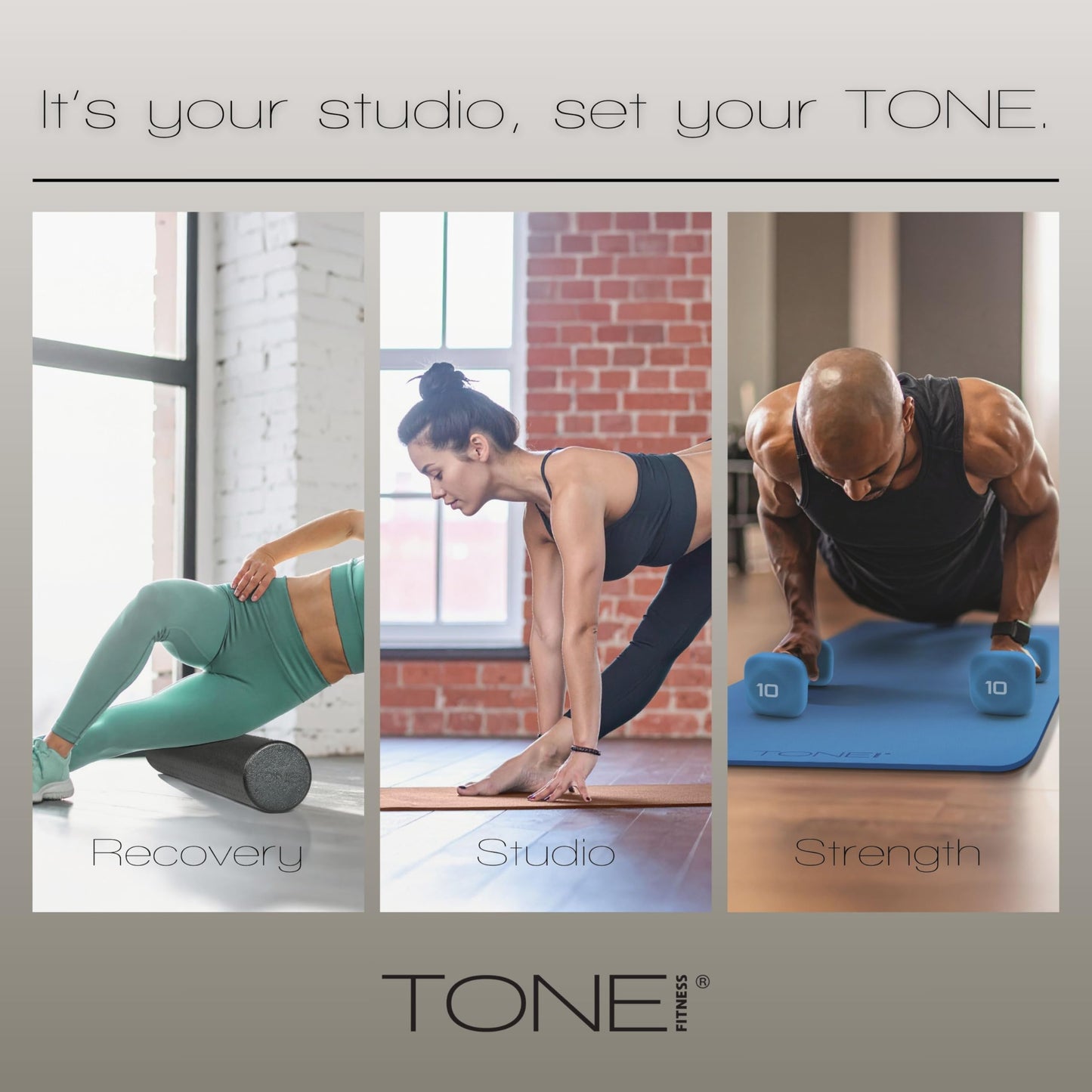 Tone Fitness Premium Extra Thick 1-Inch High Density Exercise Mat with Carry Strap – Non-Slip Workout, Pilates, and Yoga Mat for Home Gym - Color Blue - Diamond Pattern