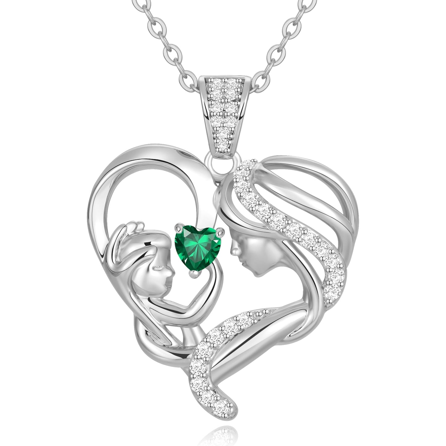 Zifeel Mothers Day Gifts for Mom Wife Her Grandma, S925 Sterling Silver Birthstone Necklaces Jewelry for Women, Mother's Day Love Heart Pendant Necklace for Anniversary Birthday Christmas Day