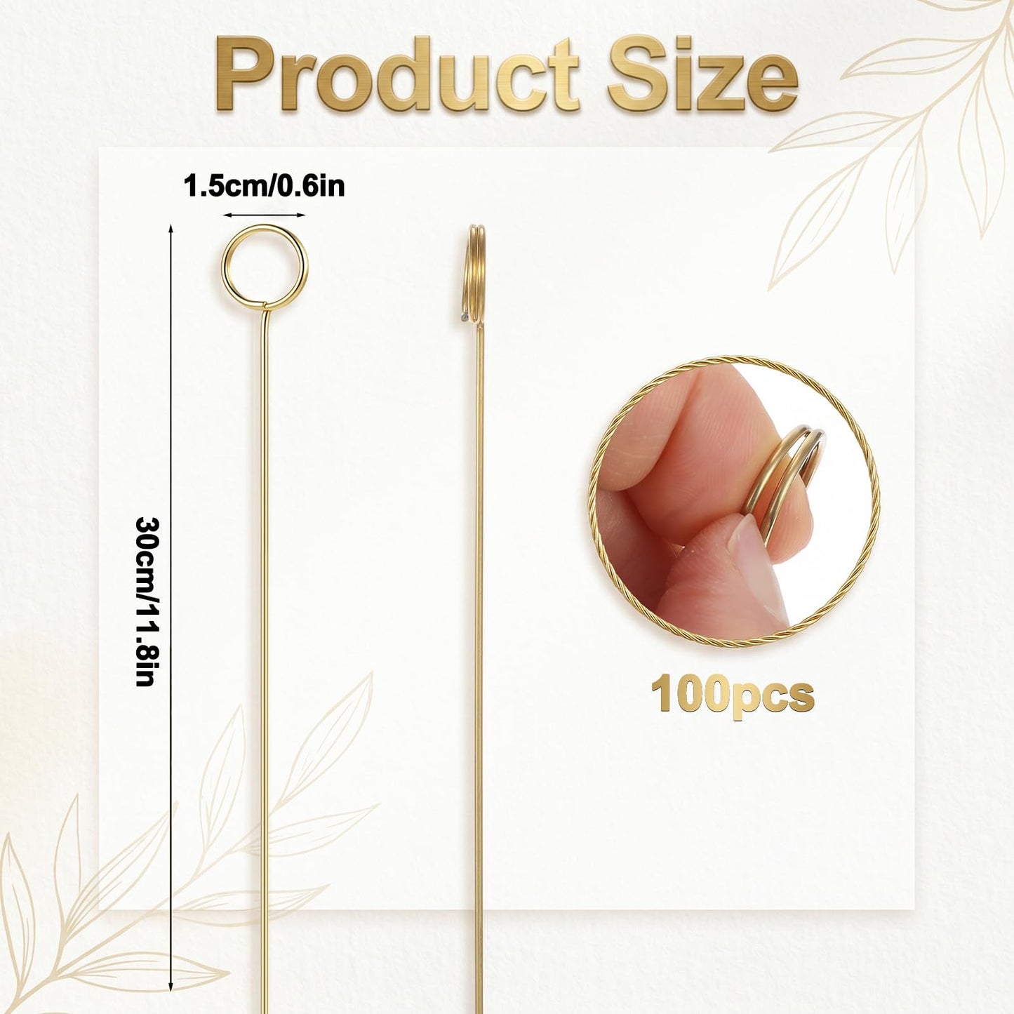 Oqqlin 100 Pcs Floral Card Holder Picks Bulk, 12 Inch Metal Wire Flower Place Card Sticks Round Picture Memo Clip Holder for Wedding, Party, Birthday, Baby Shower Supplies