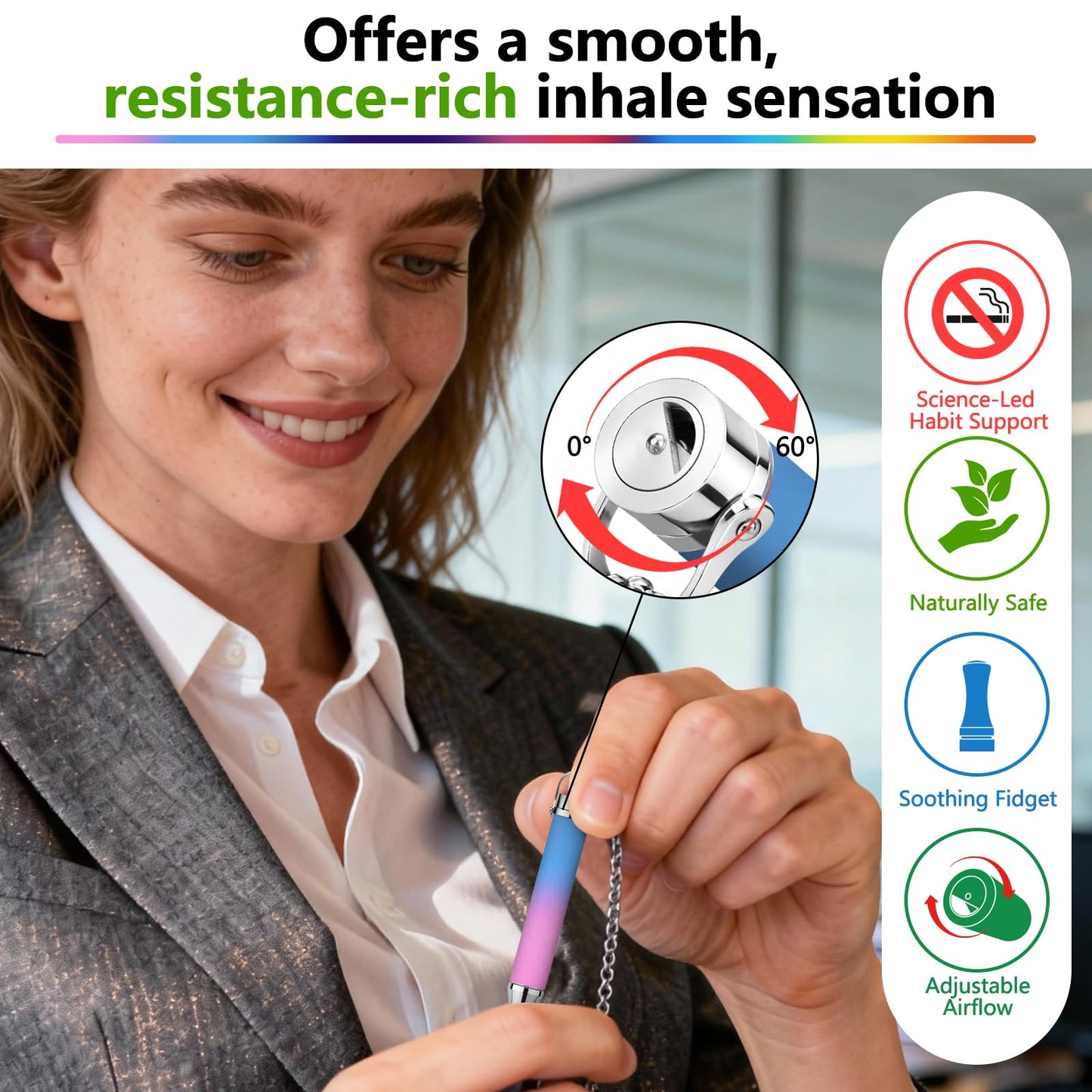 ASTOFLI Breathing Necklace For Anxiety Adults - Adjustable Air Outlet Breathe Necklaces With Flavored - Breath Free Stress Relief Device With Flavor - Meditation Gifts For Women Men