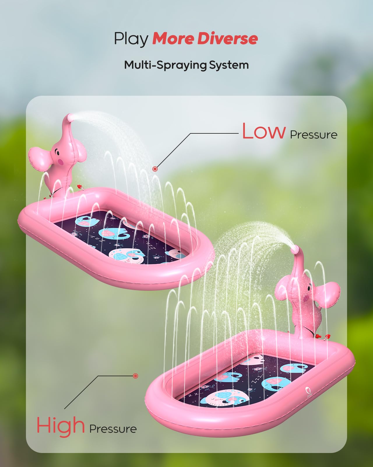 QPAU Splash Pads for Toddlers 1-3, Pink Elephant Toy Splash Pad for Kids, Outdoor Play Mat for Babies, Inflatable Sprinkler Pool for Birthday Girl Gifts 1 Year Old Girl