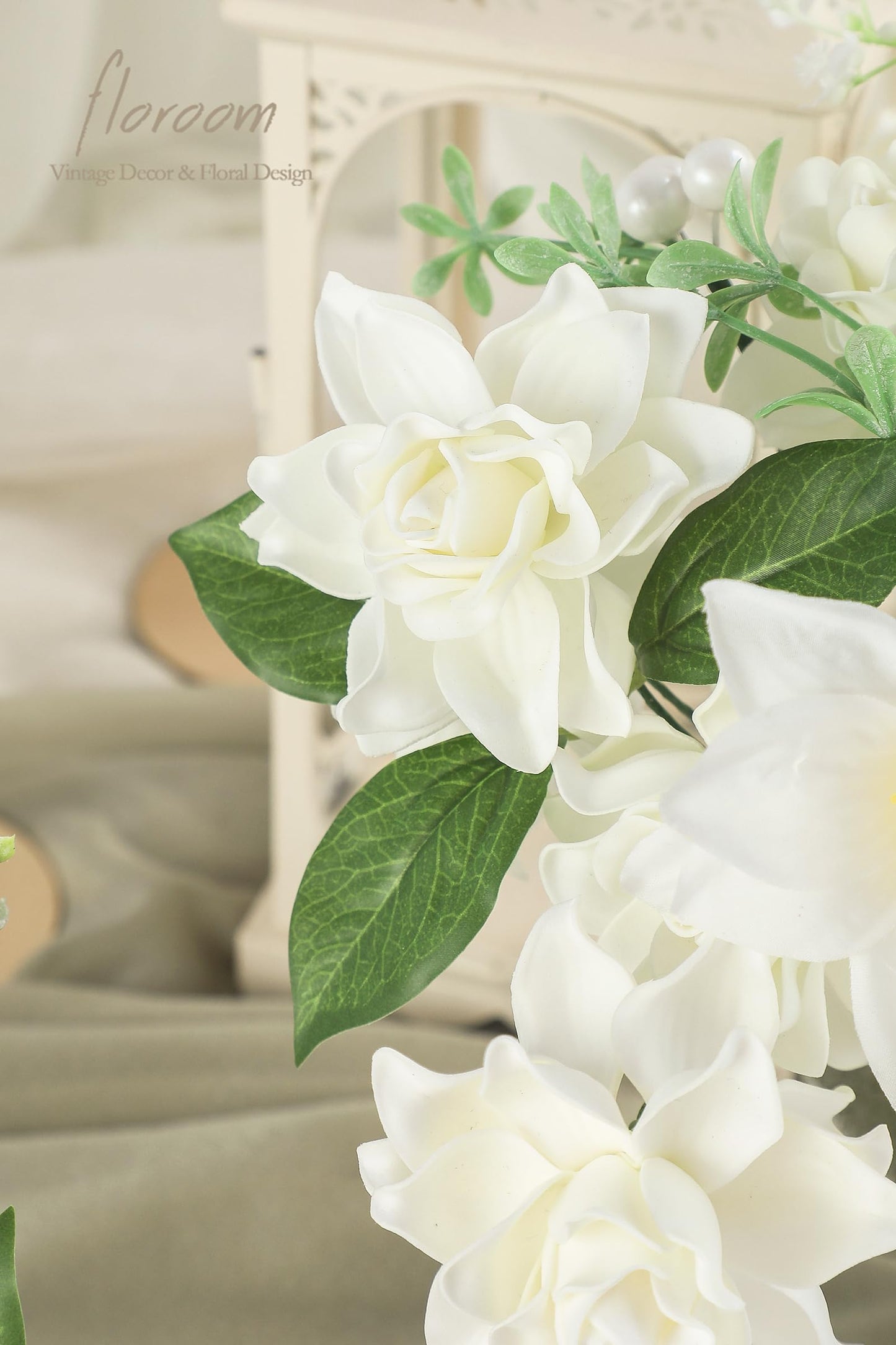 Floroom Artificial Gardenia Flowers 2.7" 25pcs Real Looking Ivory Foam Fake Flowers with Stems for DIY Wedding Bouquets Bridal Shower Centerpieces Floral Arrangements Party Tables Home Decorations