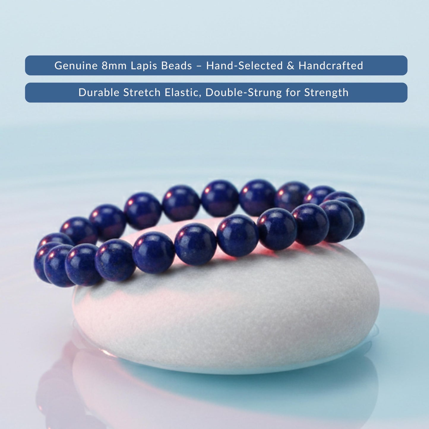 Cherry Tree Collection Blue Lapis Lazuli Beaded Bracelet – Genuine 8mm Gemstone Stretch Bracelet for Men & Women – Handmade Crystal Bracelet - (Blue Lapis Lazuli - M)