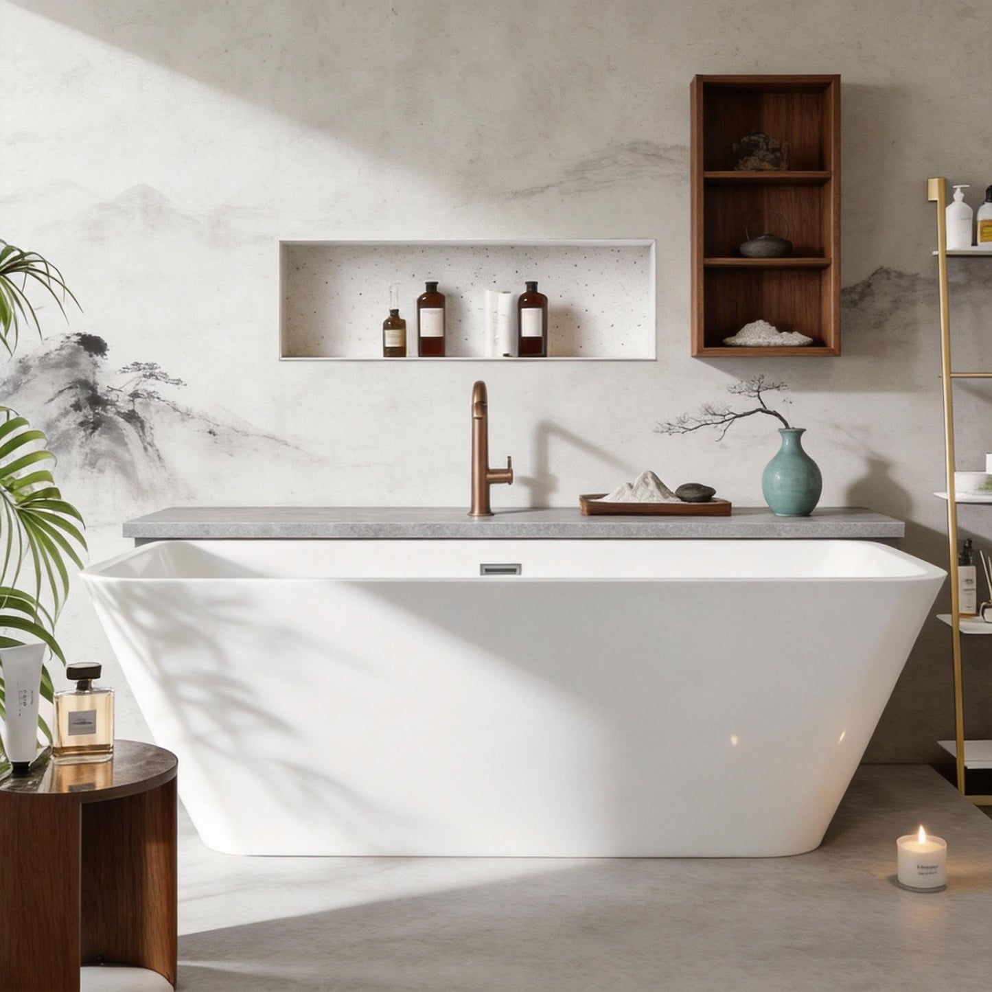 59" Acrylic Freestanding Soaking Tub, Contemporary Design Bathtub, Chrome Overflow & Drain, Easy Installation for Modern Bathroom, White