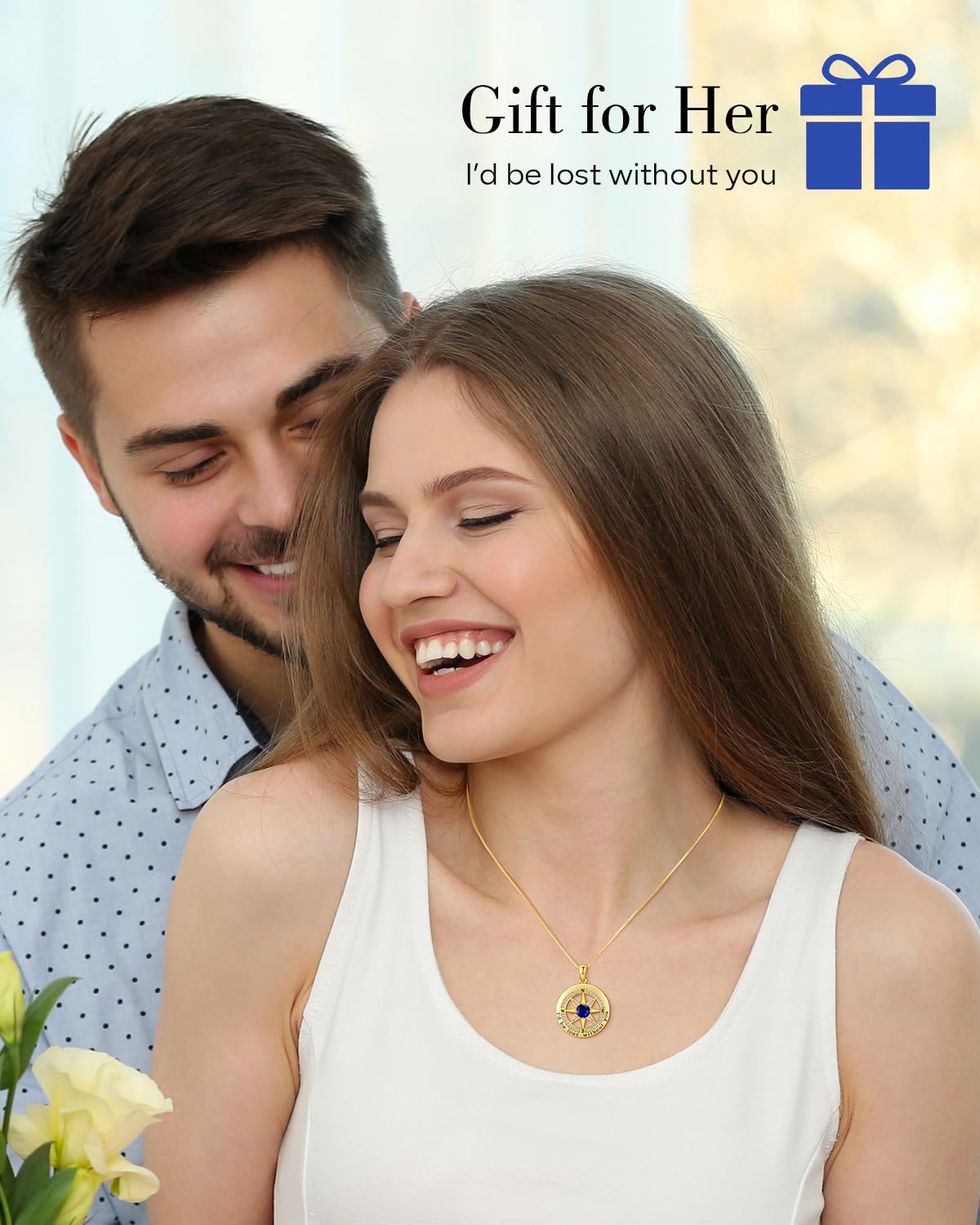 S925 Necklace Gift for Wife |Compass Jewelry |Women Anniversary |Sterling Silver |Girlfriend Birthday Necklaces for Her Valentines |I'd be Lost without You |Jewel 18K Gold Sept 09