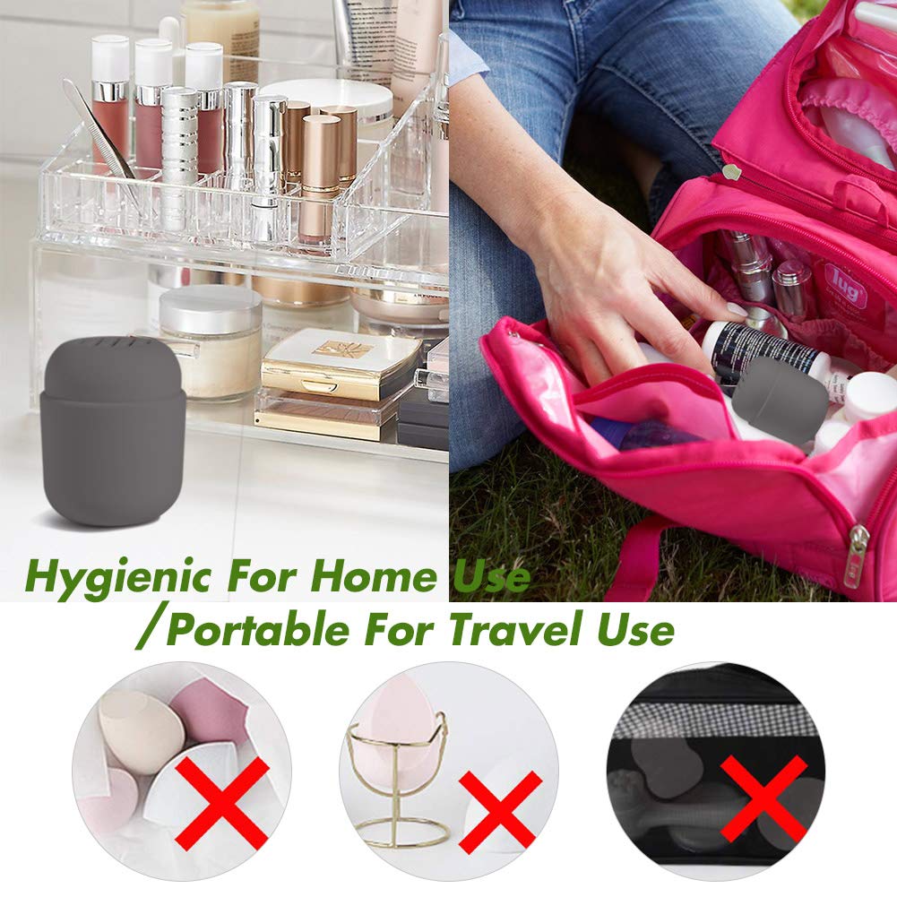 BEZOX Makeup Sponge Holder, Silicone Beauty Sponge Case with Double-Sided Vent Design for Quick Drying, Compact Travel Essentials Make Up Blender Container (BLENDER NOT INCLUDED) - Grey