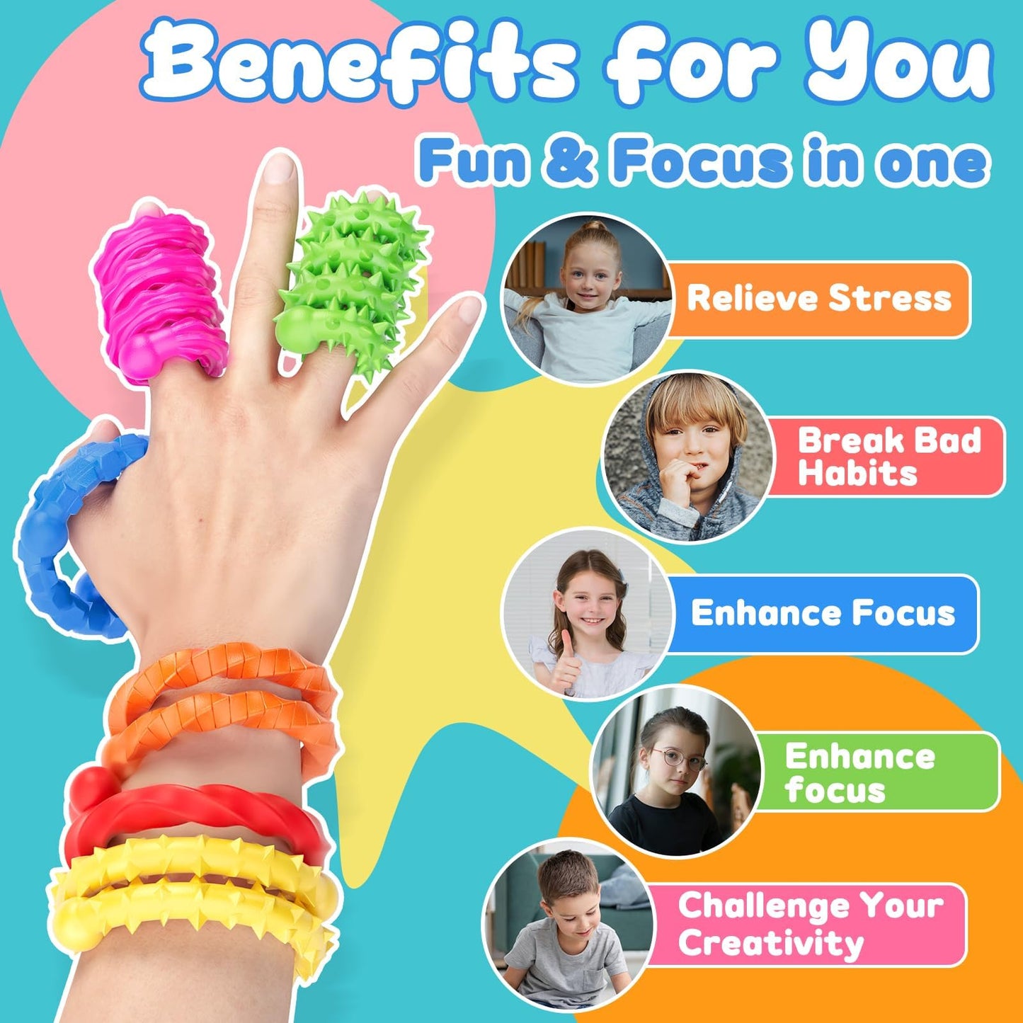 12 Pcs Fidget Toys Sensory Sticks for Kids Adults, Silicone Textured Fidget Stick for Stress Anxiety Autistic ADHD, Easter Basket Stuffers for Kids Classroom, Quiet Fidgets for Calm Down Travel