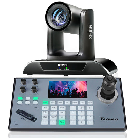 Tenveo PTZ Camera and Controller Bundle/Kits - 30X AI Auto Tracking NDI PTZ Camera with SDI/HDMI/USB3.0/LAN(PoE) and NDI PTZ Controller Joystick Keyboard for Church Worship Live Streaming Conference