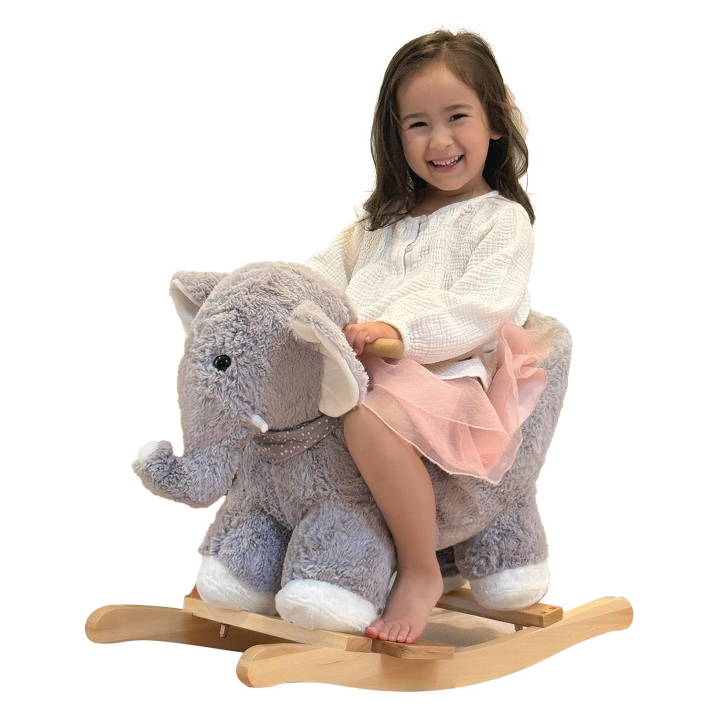 Baby Rocking Elephant, Plush Toddler Rocker with Music & Safety Seat, Sturdy Wooden Ride-On Toy for 1-3 Years, Soft Animal Rocking Horse, CPC Certified (Gray Elephant)