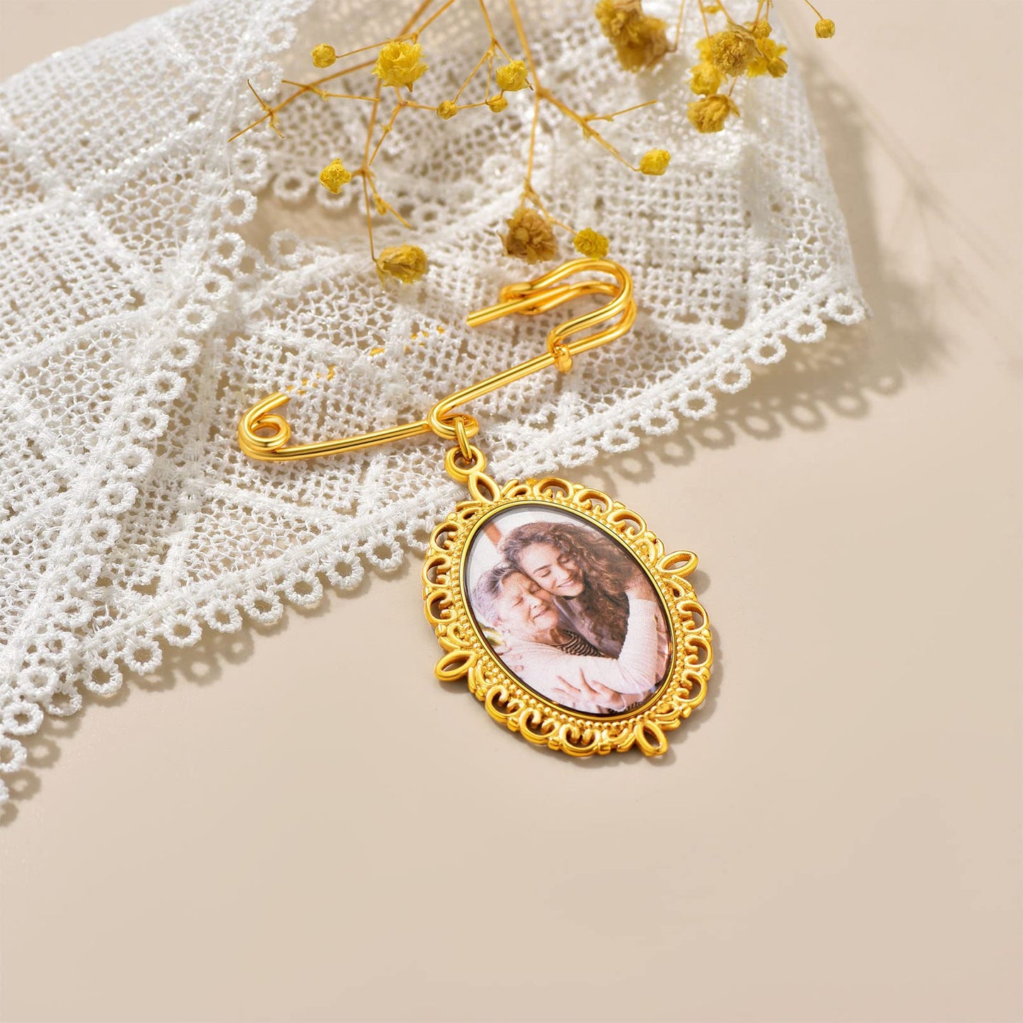 Custom4U Bouquet Brooches for Bridal Bouquets Oval Shaped Memorial Photo Charms Wedding Funeral Boutonniere Jewelry