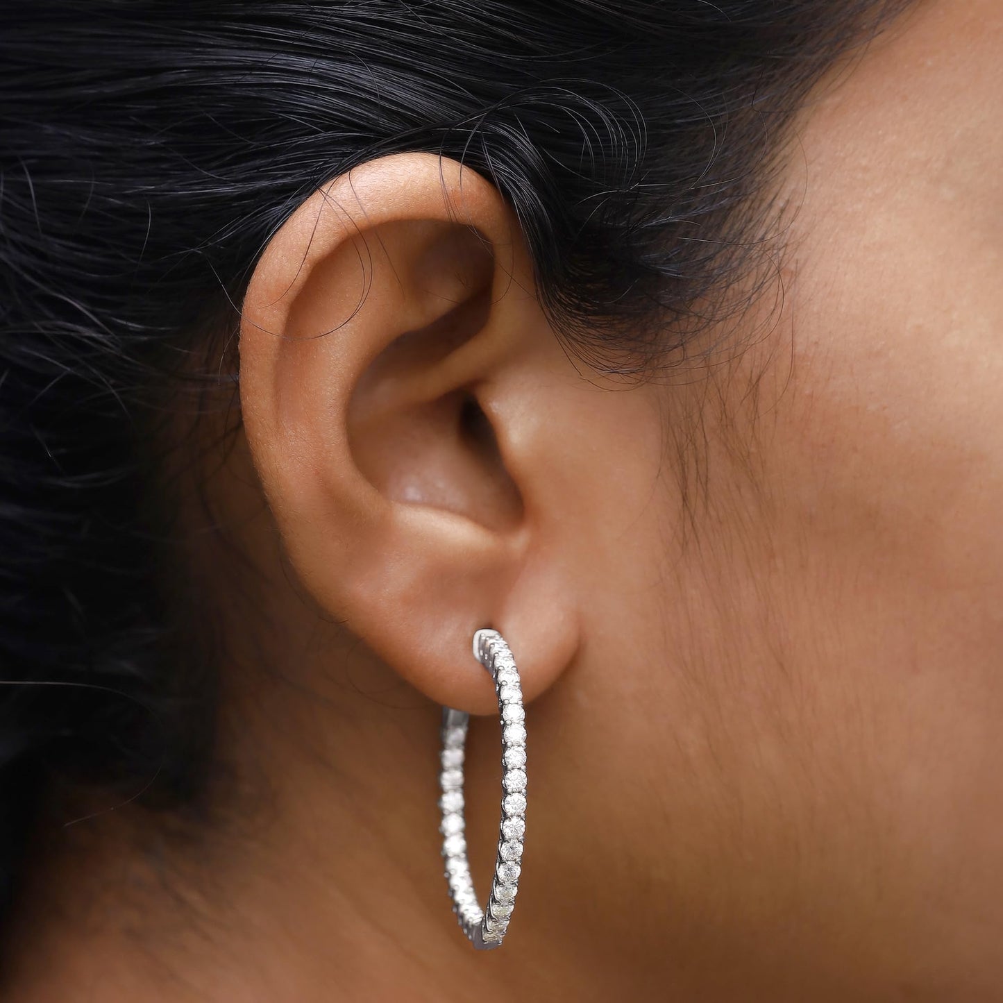 Inside Out Hoop Earrings for Women Round Lab Created Moissanite or Lab Grown Diamond Hoops in 14k Yellow Gold Plated 925 Sterling Silver Fine Jewelry
