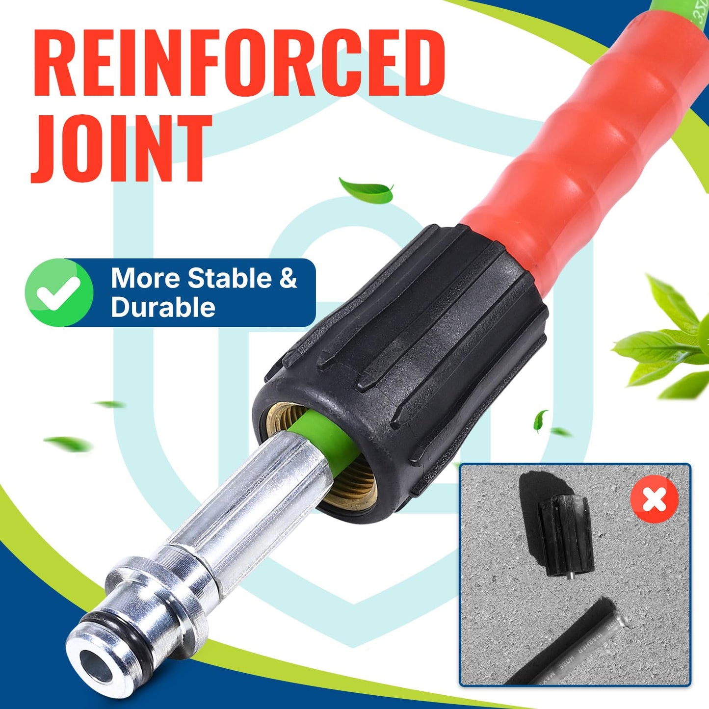 YAMATIC Super Flexible Pressure Washer Hose 50FT for Power Washer Replacement, Kink Resistant Extension With Leak-Free M22 Female & 3/8" Quick Connect Adapters, 1/4" 3200 PSI, Green