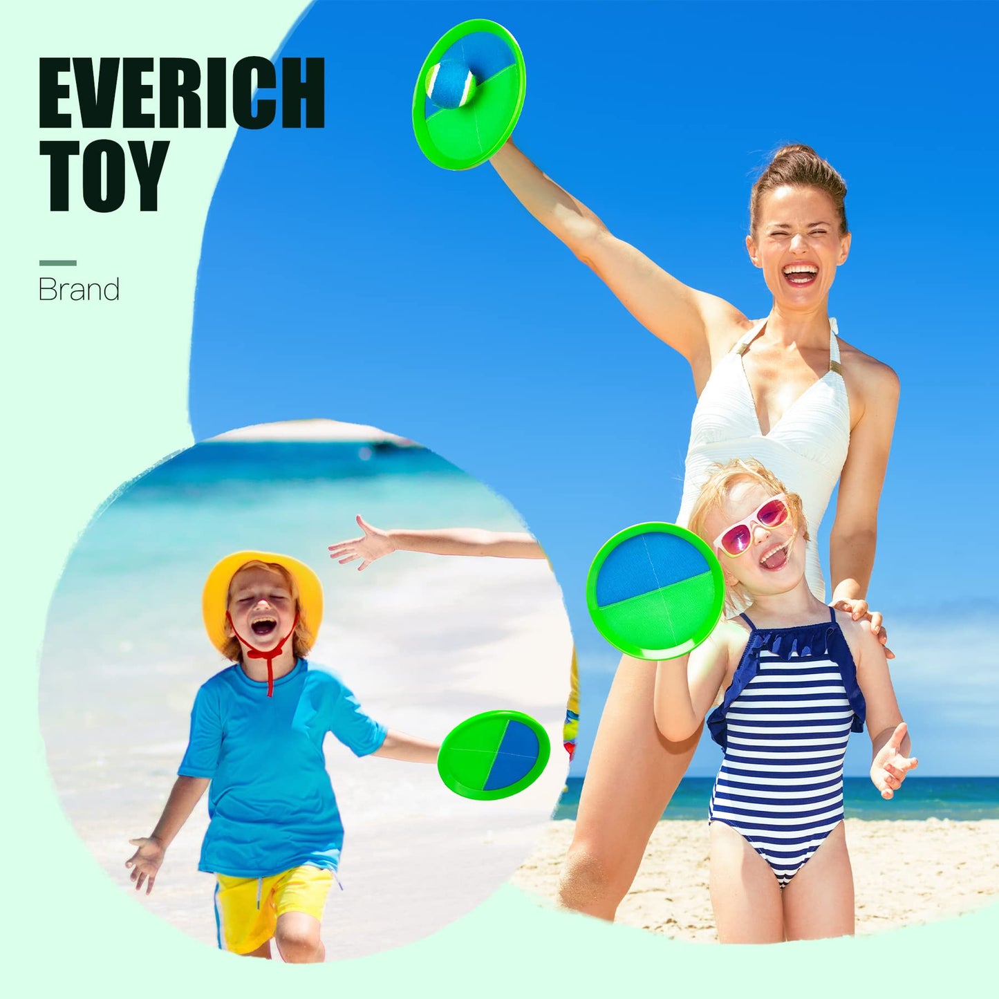 EVERICH TOY Toss and Catch Ball Game Set, Sticky Ball Paddle Catch Game for Kids, Summer Outdoor Backyard Beach Pool Yard Toy Gift for Boys Girls Ages 3-12