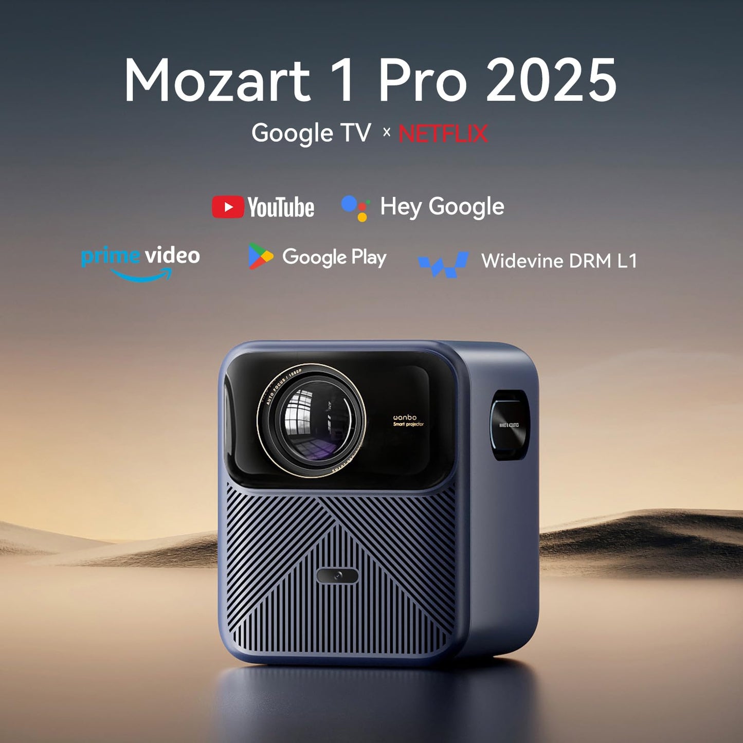 [Google TV/ 1200 ANSI/ HDR 10] Wanbo Mozart 1 Pro 4K Smart Projector with WiFi and Bluetooth. Outdoor & Home Movie Proyector, 20W Speakers, 1080P Auto Focus & Keystone, (2025)