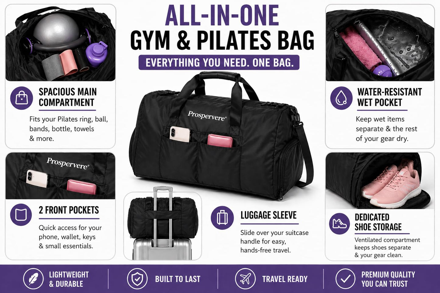 Prospervere Premium Pro Pilates Kit – 15 inch Pilates Ring and Ball Set w/ 1lb Ankle Weights, Fabric Resistance Bands, Sliders, Yoga Socks & Gym Bag – Blush Energy (Pink)