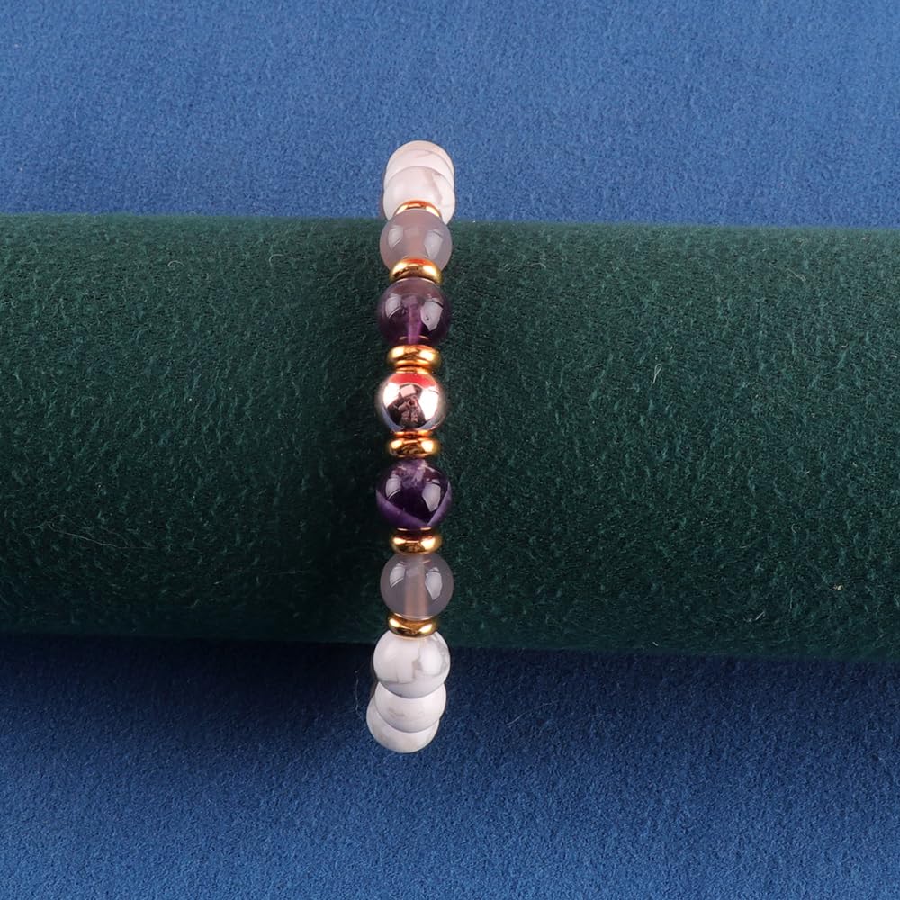 KSQS Healing Stone Bead Bracelet for Women, Natural Gemstones Balance Protection Bracelet, Spiritual Crystal Beads Bracelet Anxiety Relief with Meaning Card(#15)